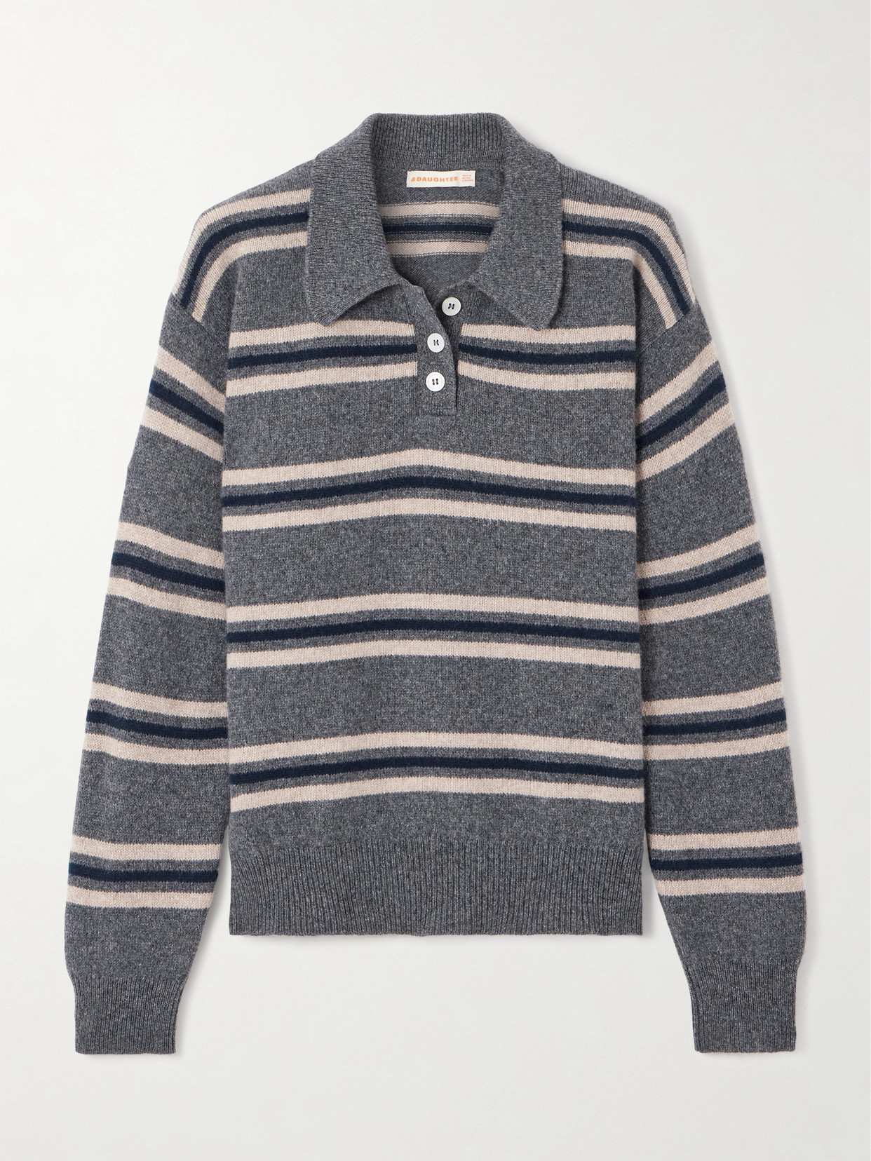 Daughter Edith Striped Wool Polo Sweater In Gray