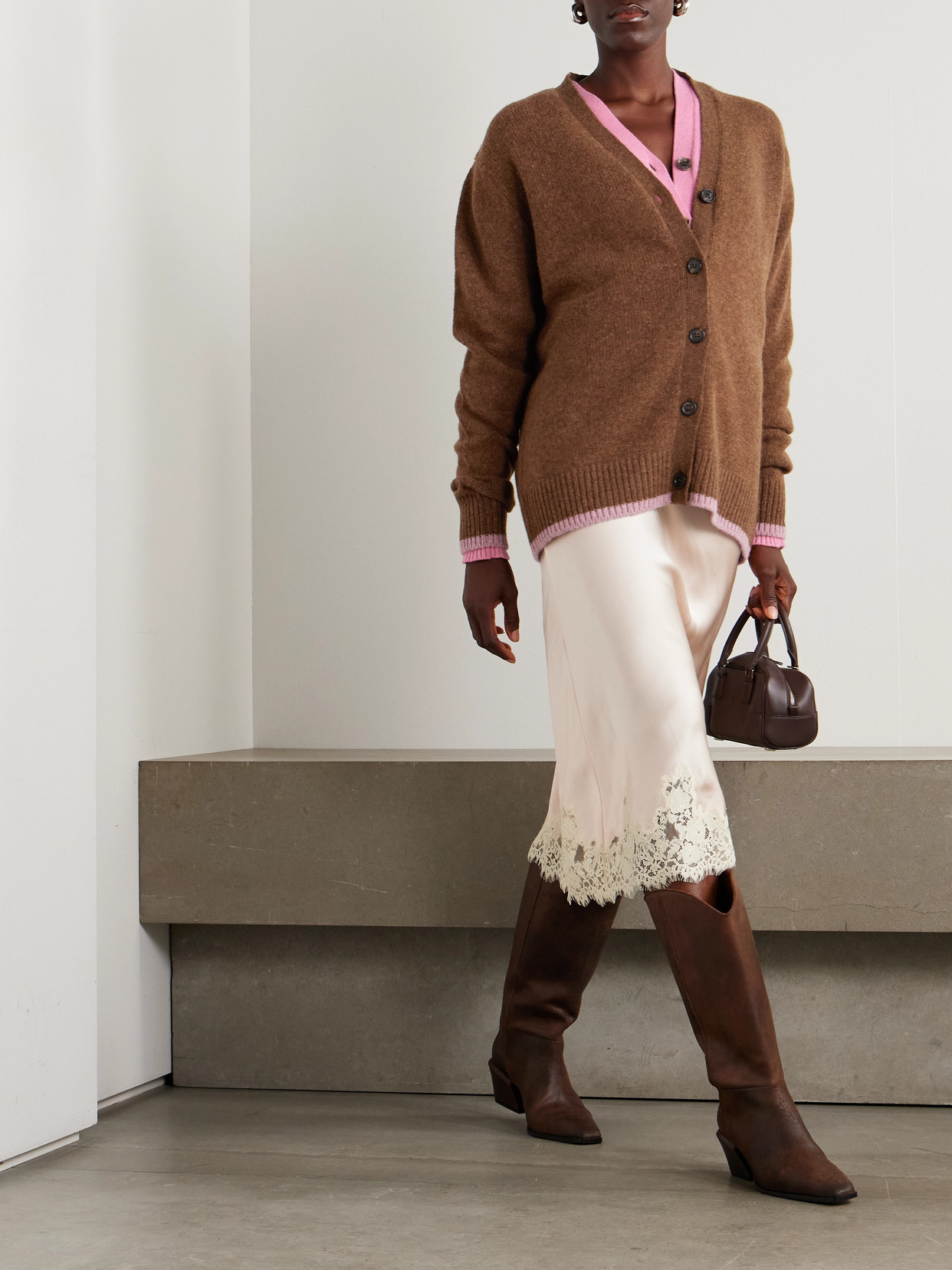 And-daughter Wool Cardigan In Brown