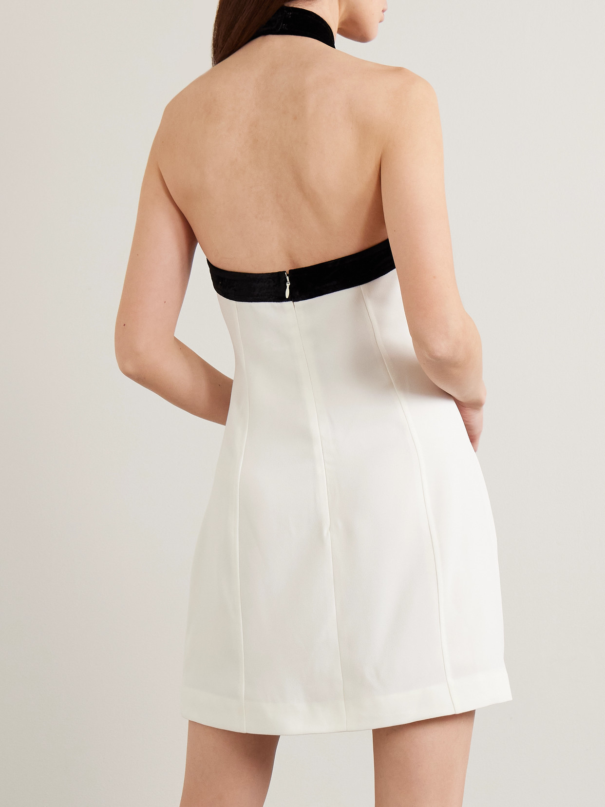 Simkhai Jolie Bow-detailed Velvet-trimmed Crepe Mini Dress In Neutral