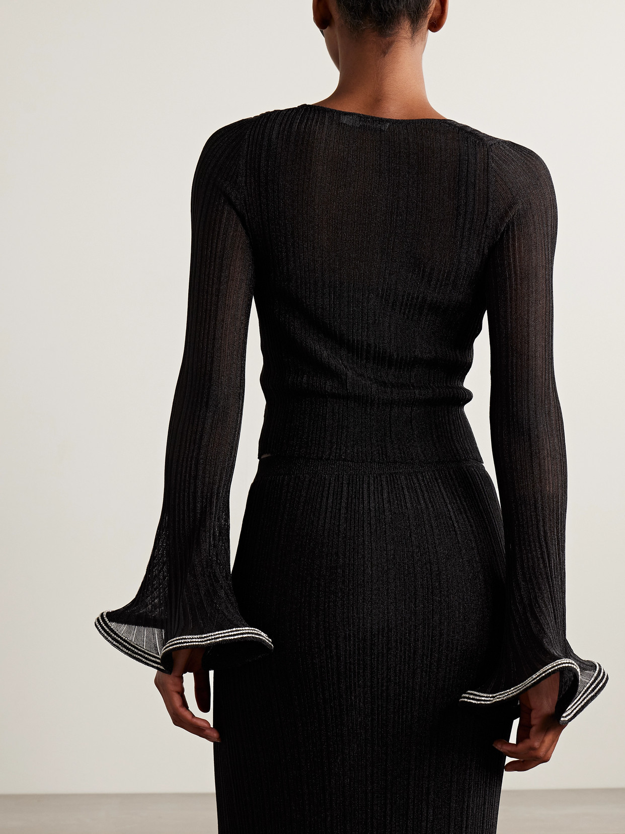 Maebry Crystal-Embellished Metallic Ribbed-Knit Top