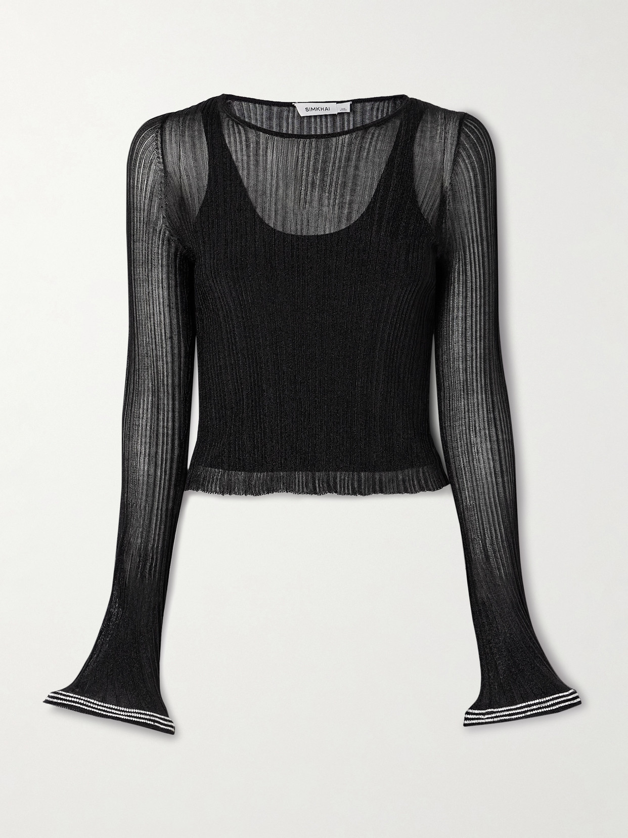 Simkhai Maebry Crystal-embellished Metallic Ribbed-knit Top In Black