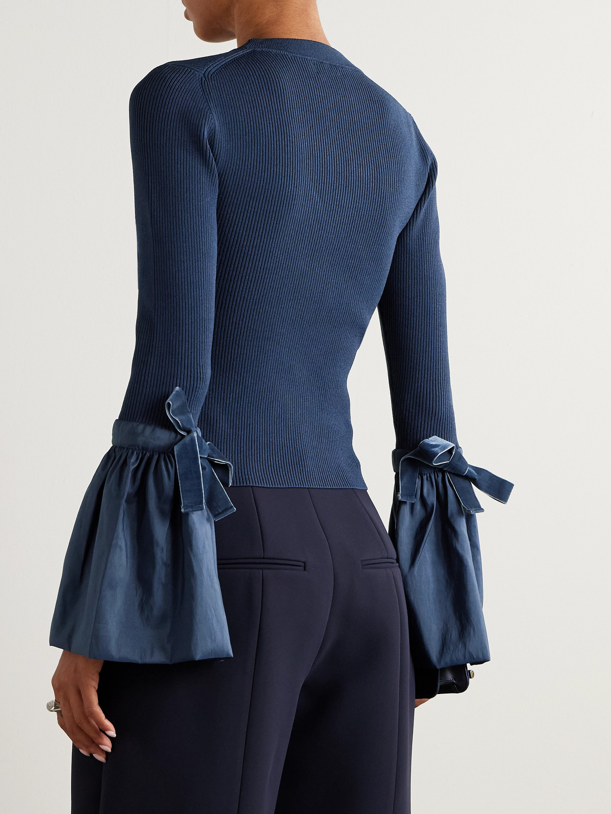 Agata Taffeta-Trimmed Ribbed-Knit Sweater