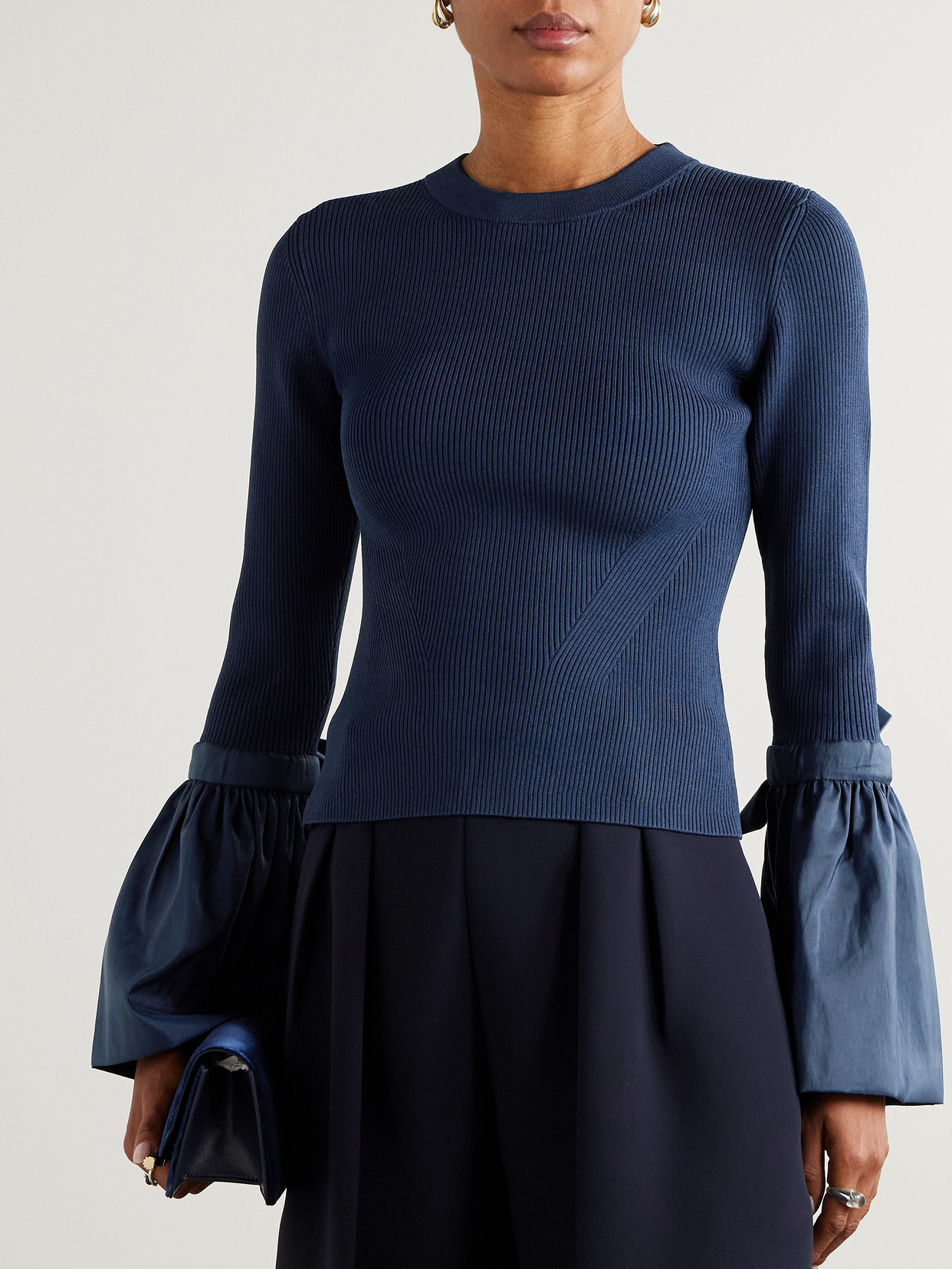Agata Taffeta-Trimmed Ribbed-Knit Sweater