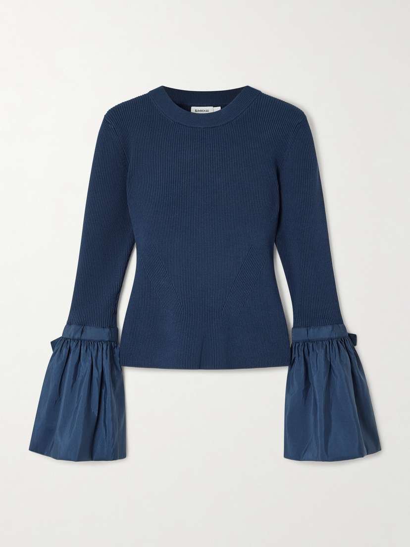 Simkhai Agata Taffeta-trimmed Ribbed-knit Sweater