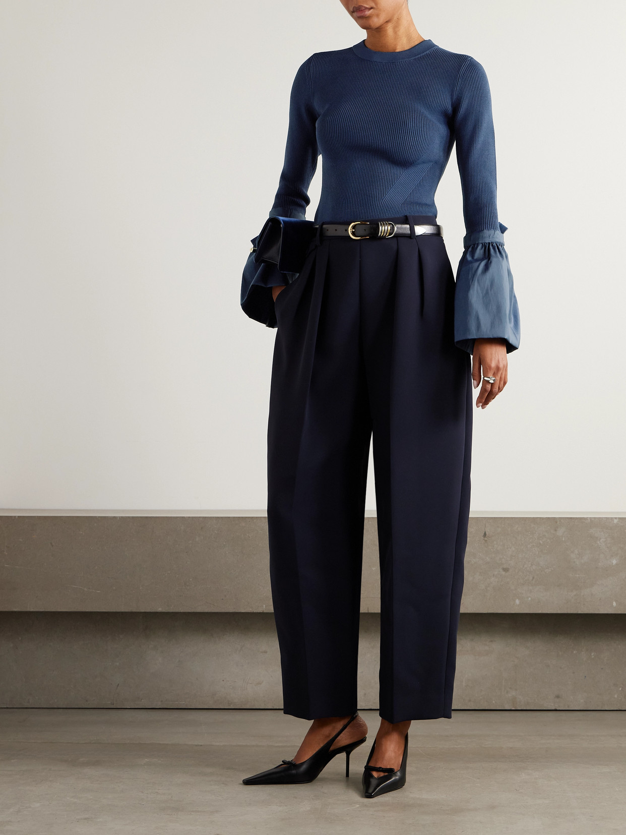 Agata Taffeta-Trimmed Ribbed-Knit Sweater