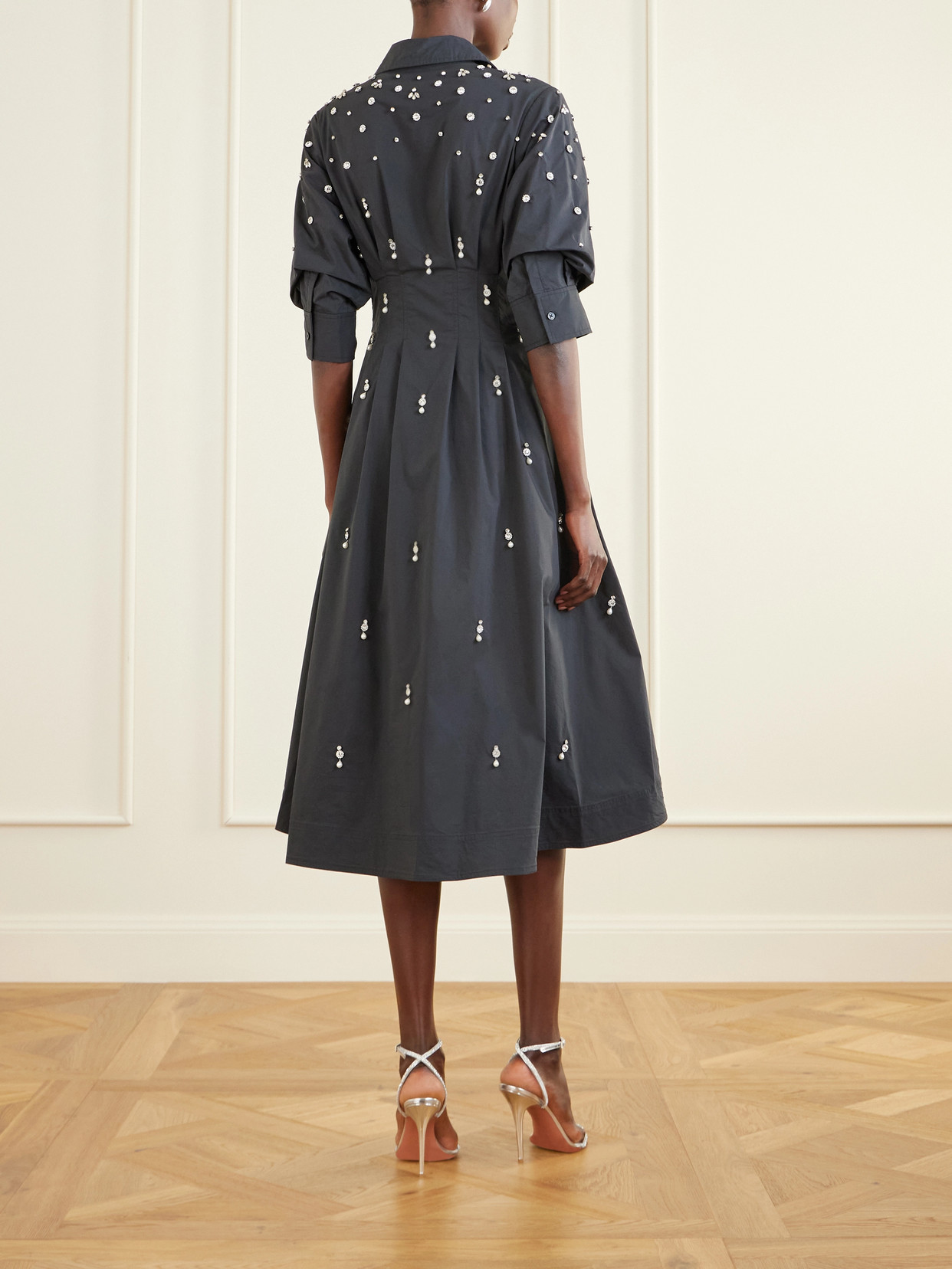 Simkhai Jazz Embellished Cotton-blend Poplin Shirt Dress In Black