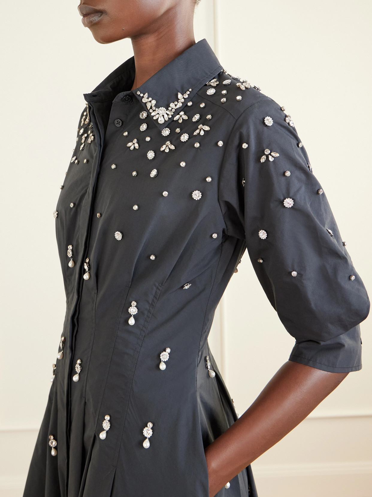 Simkhai Jazz Embellished Cotton-blend Poplin Shirt Dress In Black