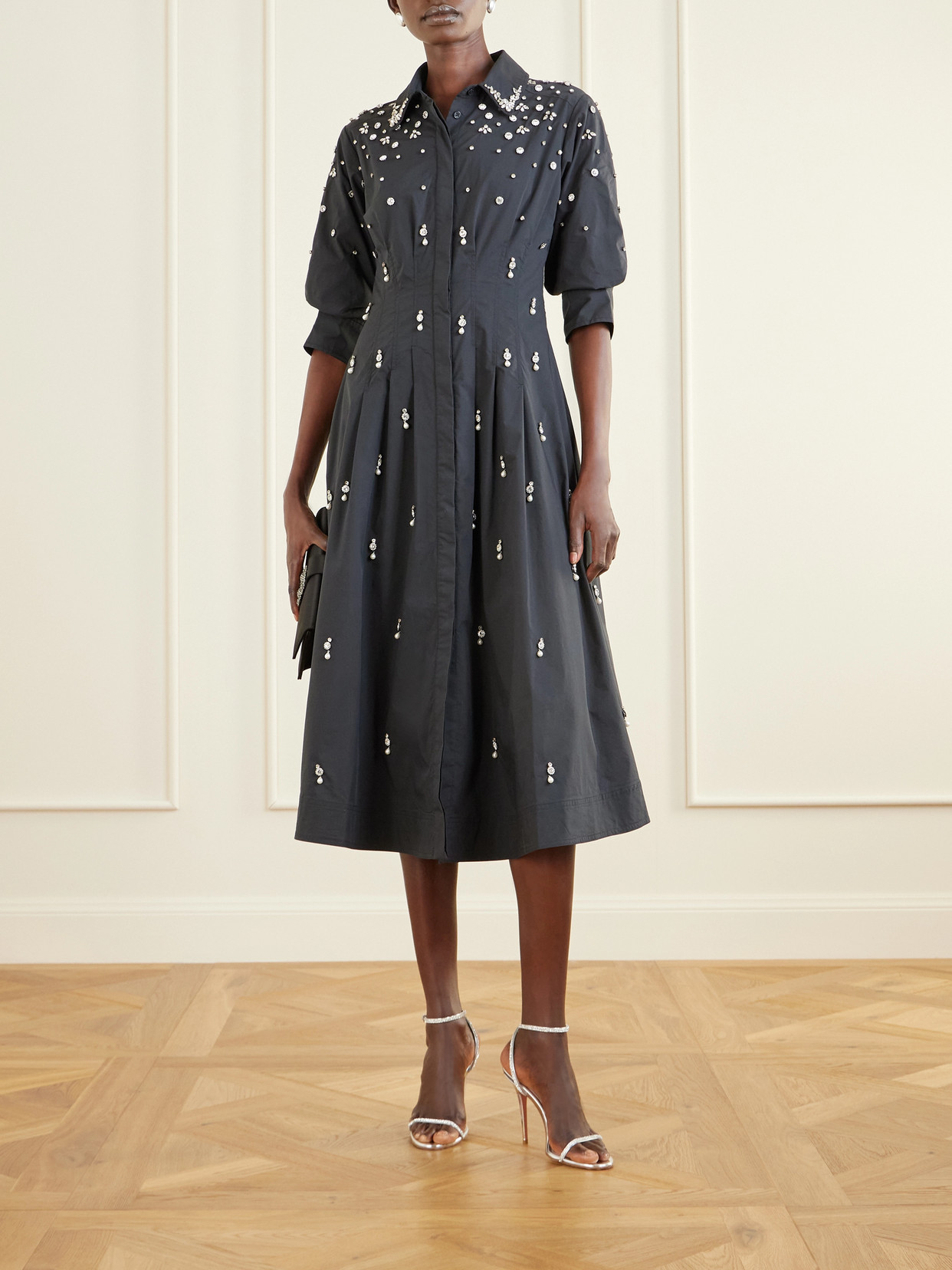 Simkhai Jazz Embellished Cotton-blend Poplin Shirt Dress In Black