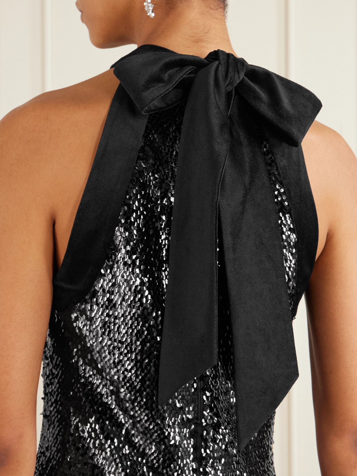 Simkhai Isla Velvet-trimmed Sequined Jersey Halterneck Mini Dress In Black