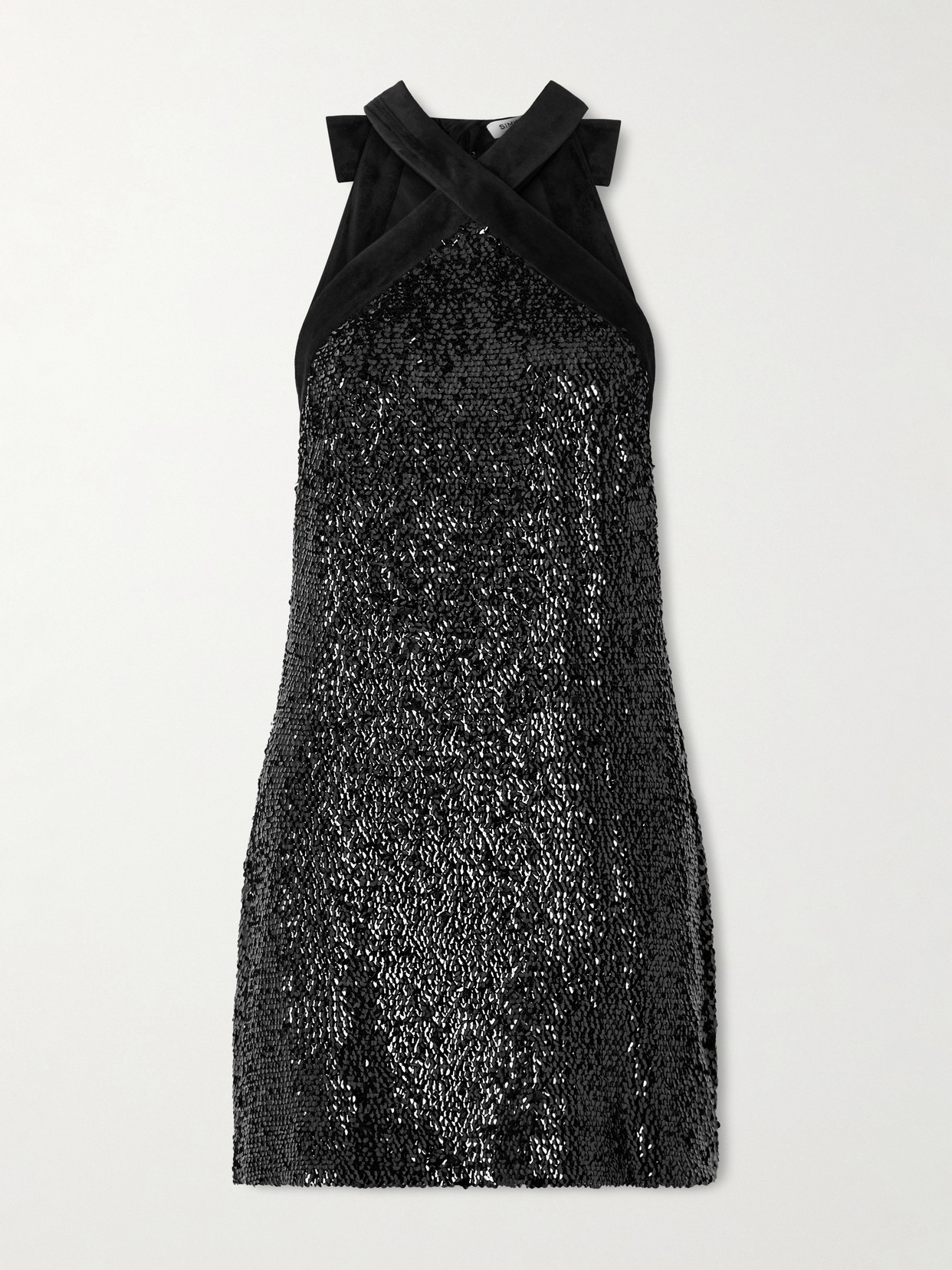 Simkhai Isla Velvet-trimmed Sequined Jersey Halterneck Mini Dress In Black