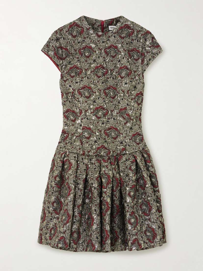 Simkhai Elowen Pleated Metallic Jacquard Mini Dress