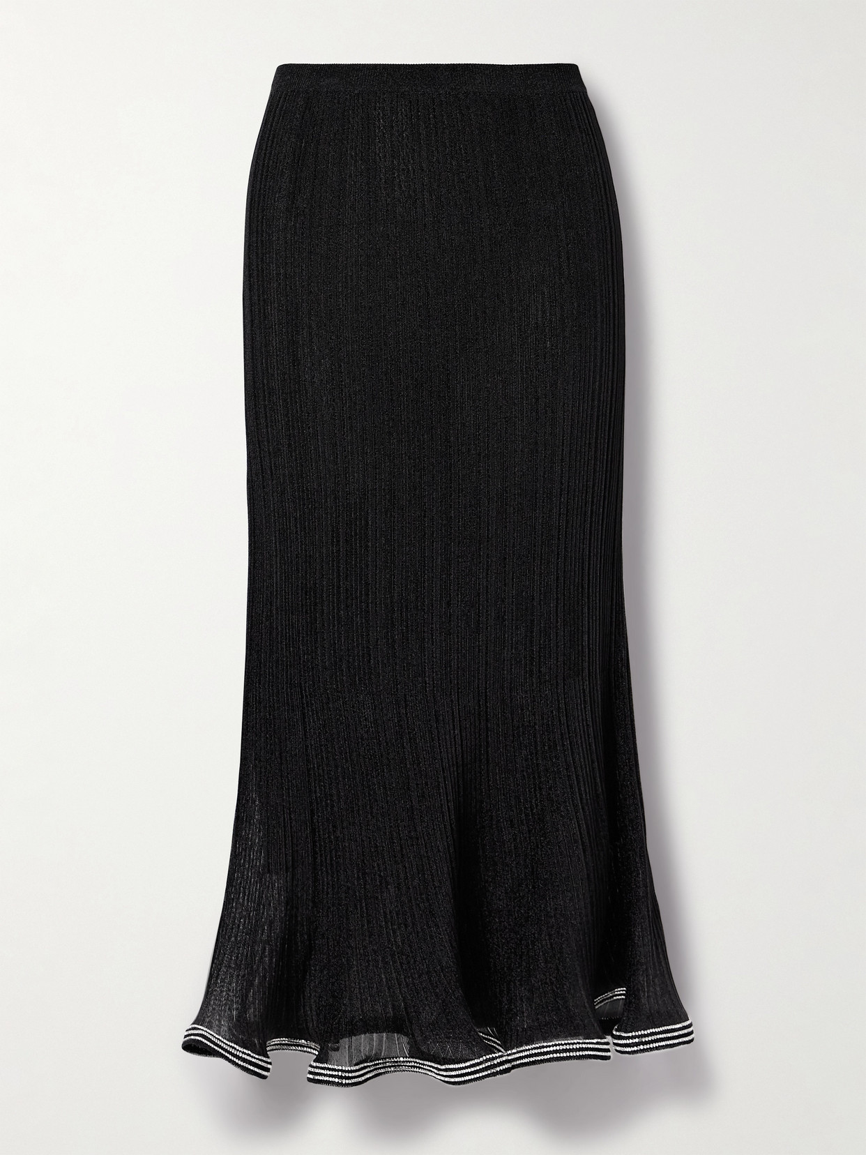 Simkhai Brighton Crystal-embellished Metallic Ribbed-knit Maxi Skirt In Black
