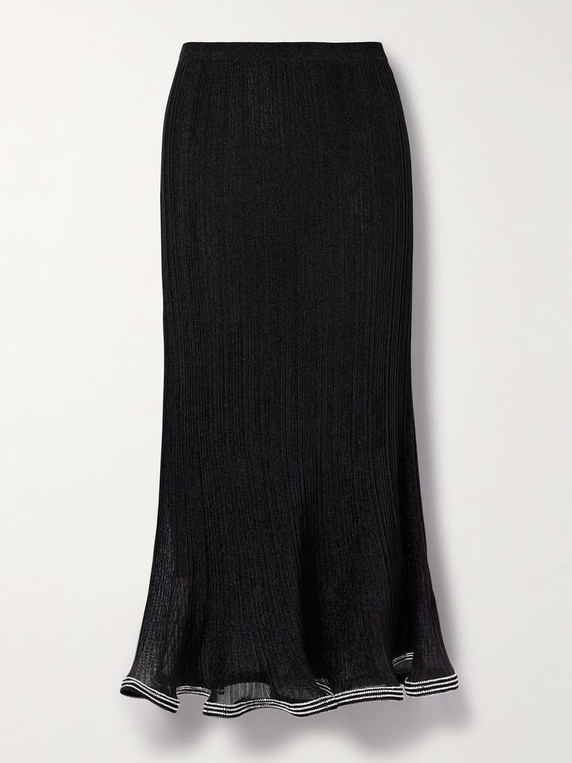 Simkhai Brighton Crystal-embellished Metallic Ribbed-knit Maxi Skirt
