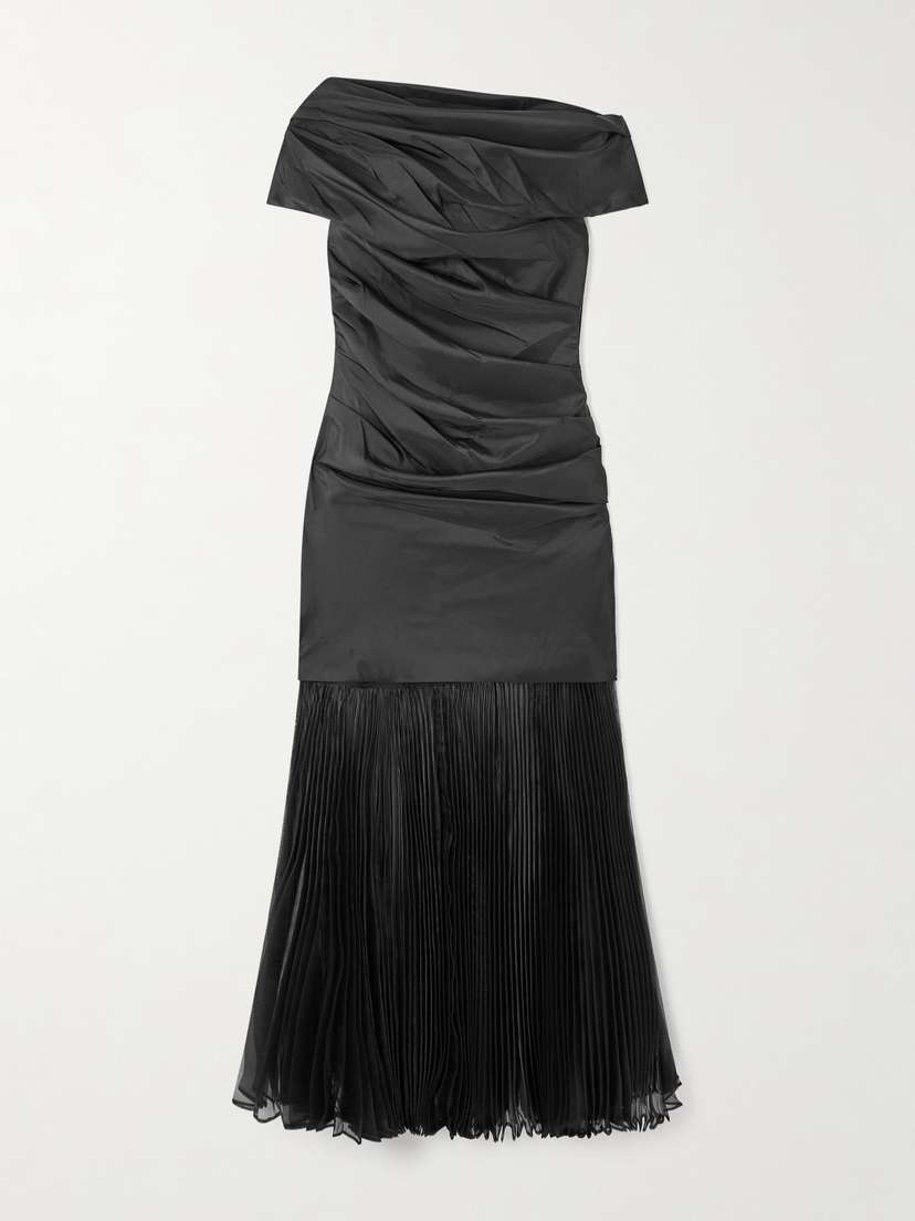 Simkhai Ammalie Draped Taffeta And Pleated Organza Midi Dress