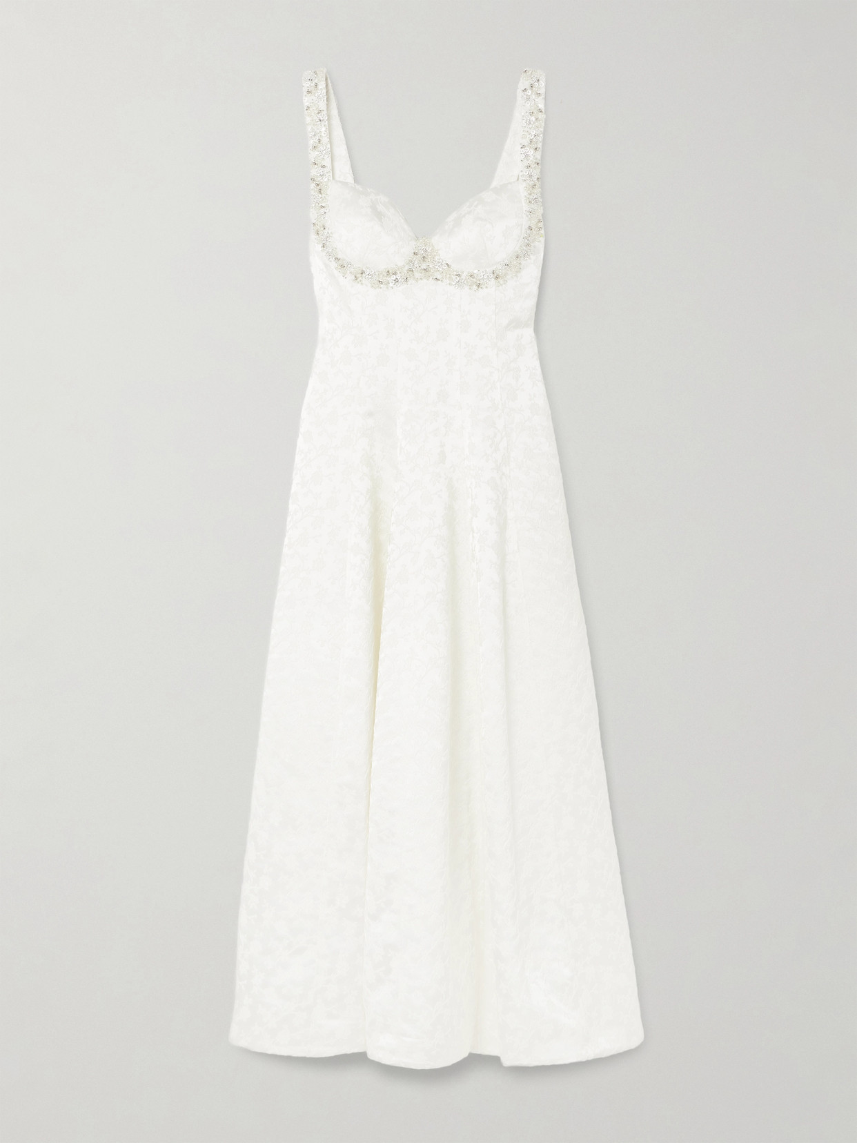 Simkhai Charlotte Embellished Pleated Satin-jacquard Midi Dress In White