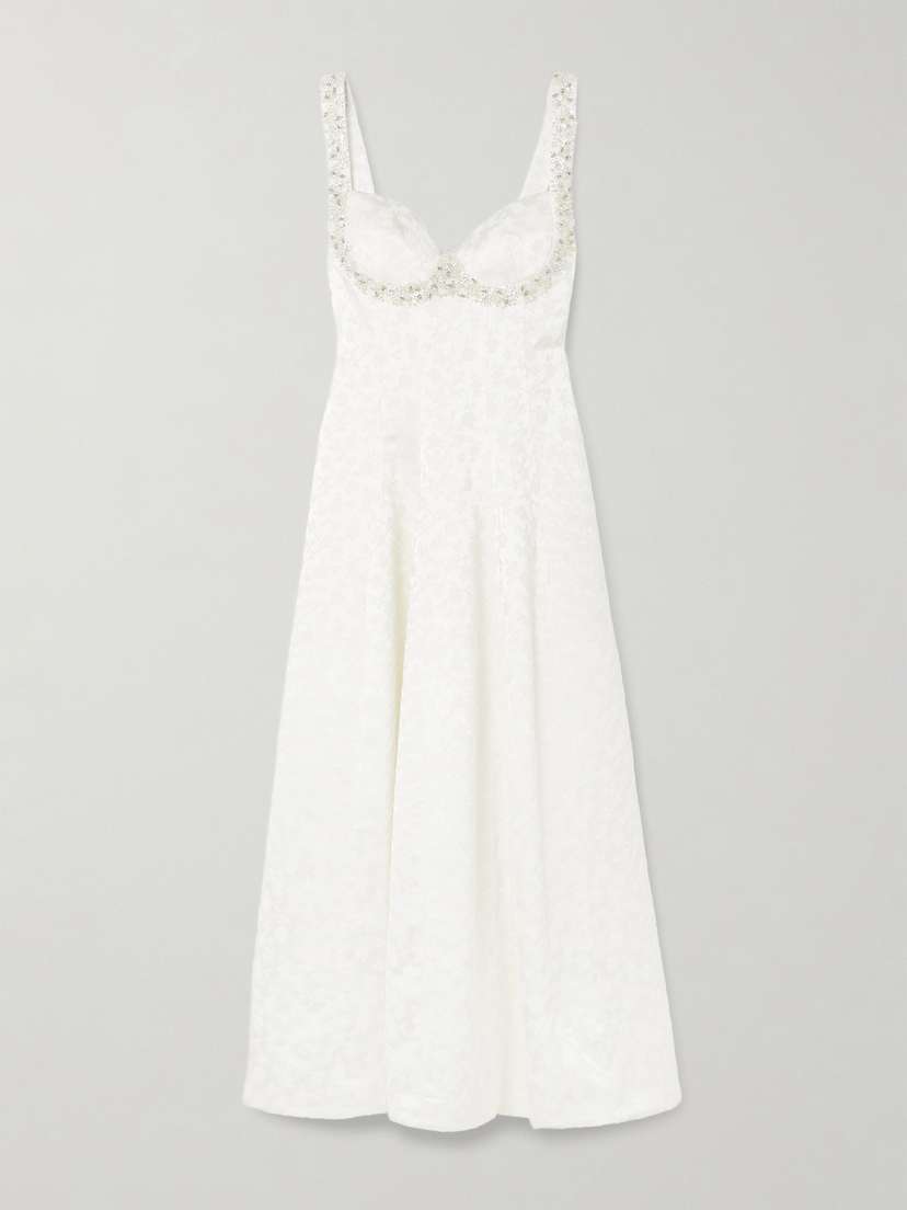 Simkhai Charlotte Embellished Pleated Satin-jacquard Midi Dress