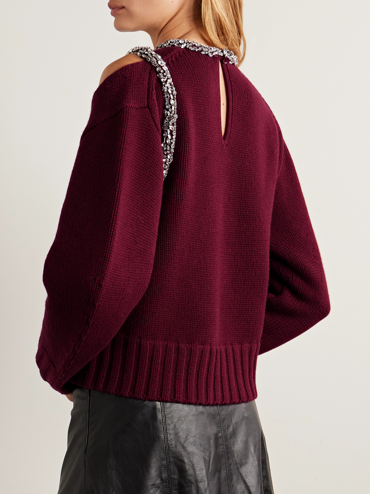 Simkhai Monroe Cutout Crystal-embellished Wool-blend Sweater In Red