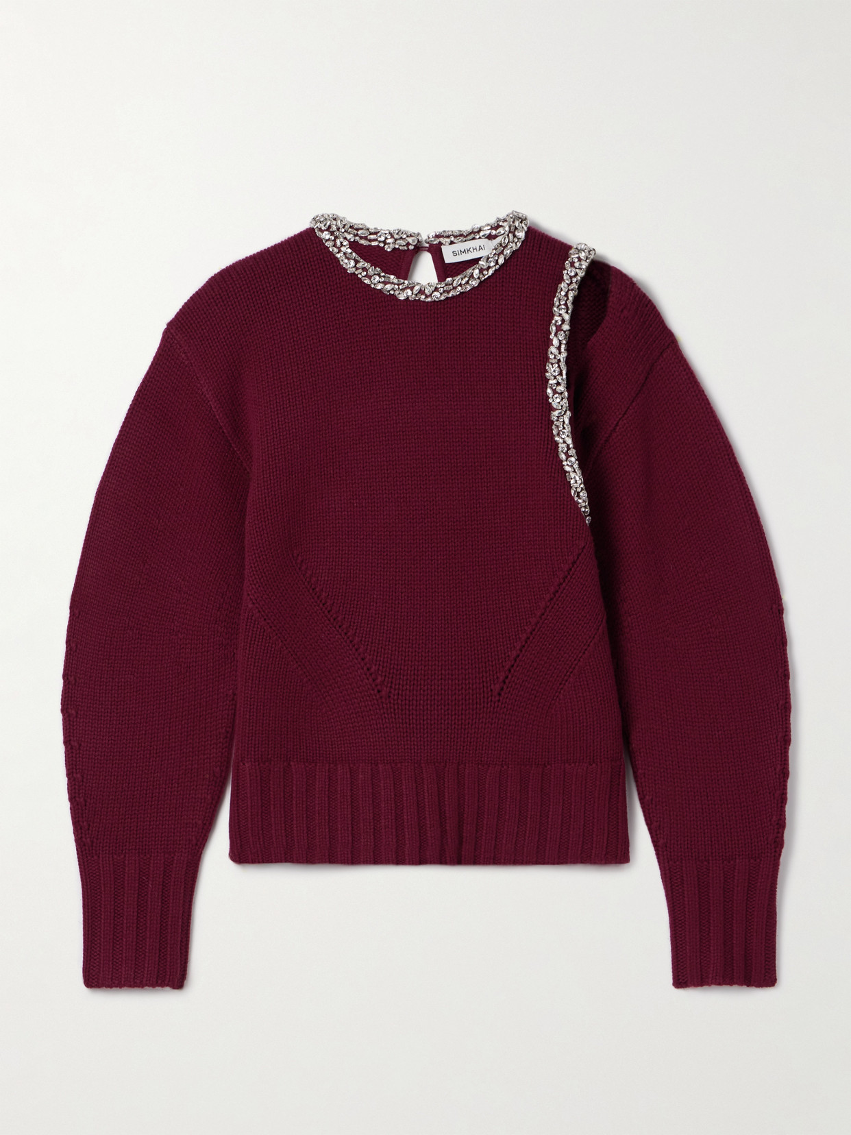 Simkhai Monroe Cutout Crystal-embellished Wool-blend Sweater In Red