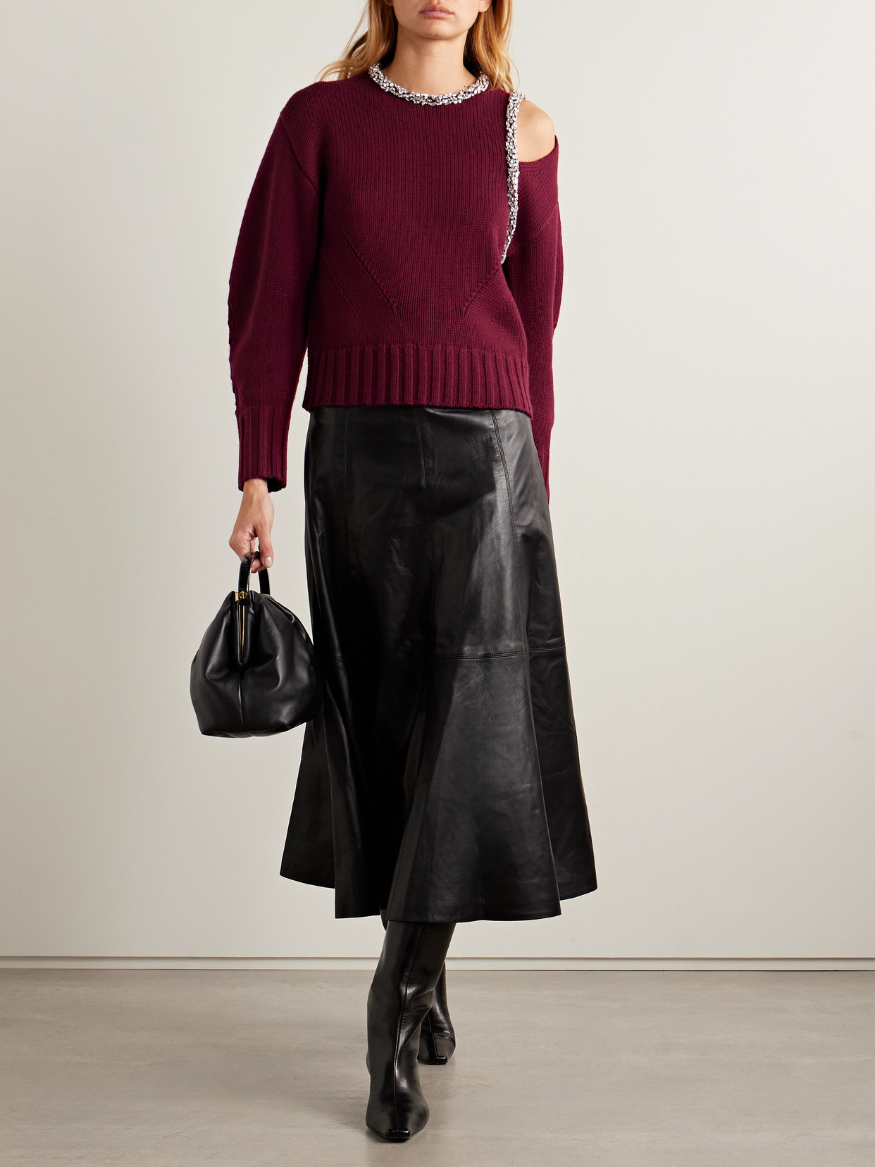 Simkhai Monroe Cutout Crystal-embellished Wool-blend Sweater In Red