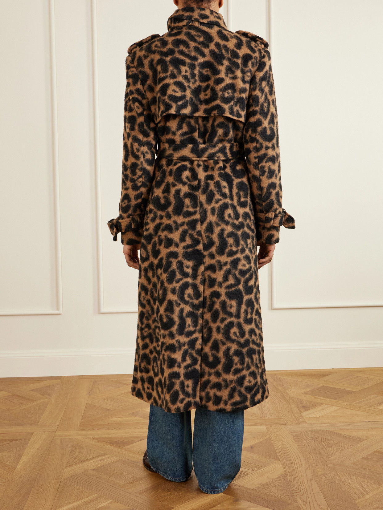 Simkhai Rumi Leopard-print Brushed Wool-blend Trench Coat In Brown