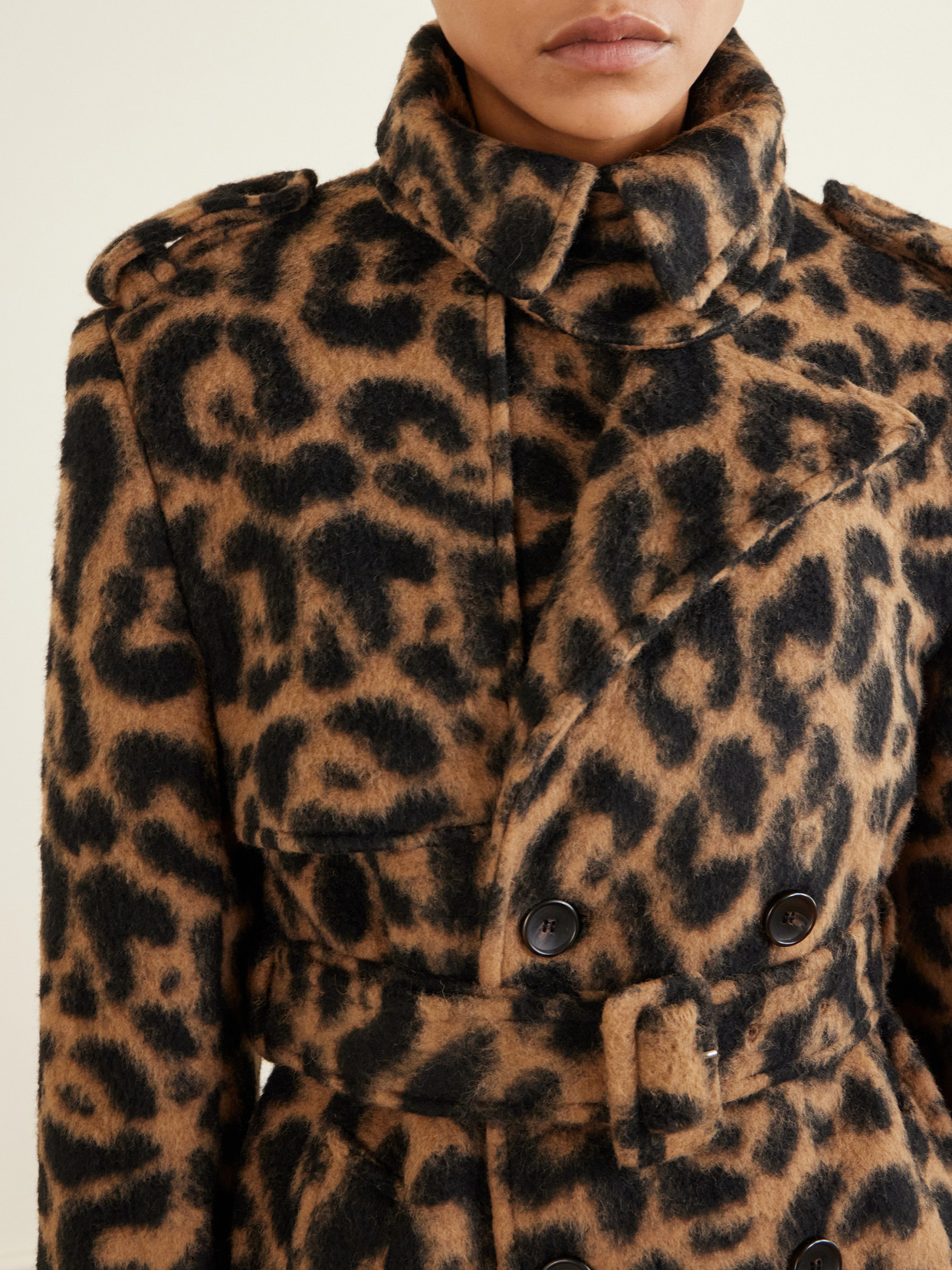 Simkhai Rumi Leopard-print Brushed Wool-blend Trench Coat In Brown