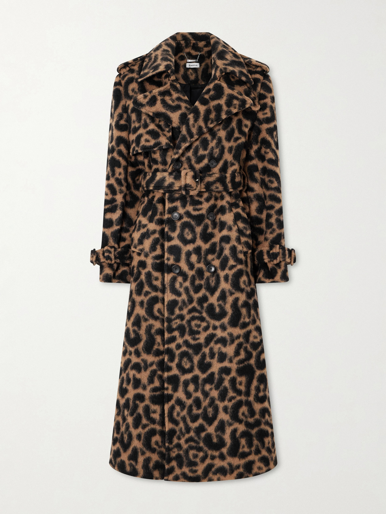 Simkhai Rumi Leopard-print Brushed Wool-blend Trench Coat In Brown