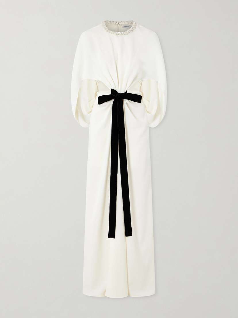 Simkhai Annette Cape-effect Crystal-embellished Crepe Gown