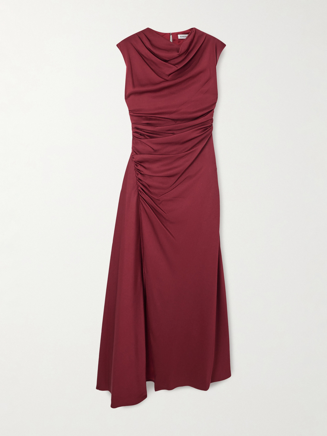 Simkhai Burke Draped Satin Midi Dress In Burgundy