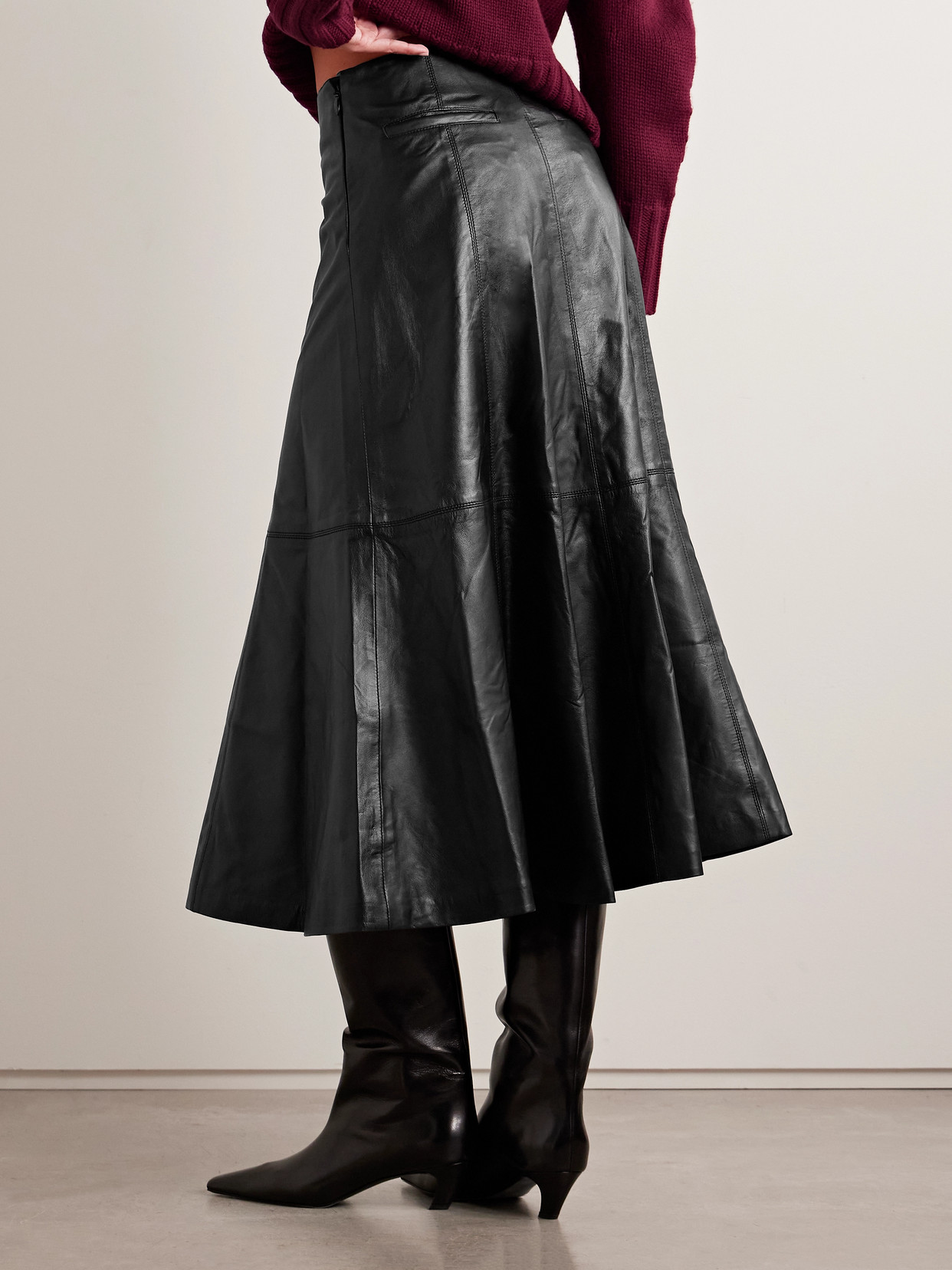 Simkhai Ryma Paneled Leather Midi Skirt In Black