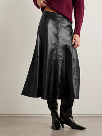 SIMKHAI Ryma paneled leather midi skirt