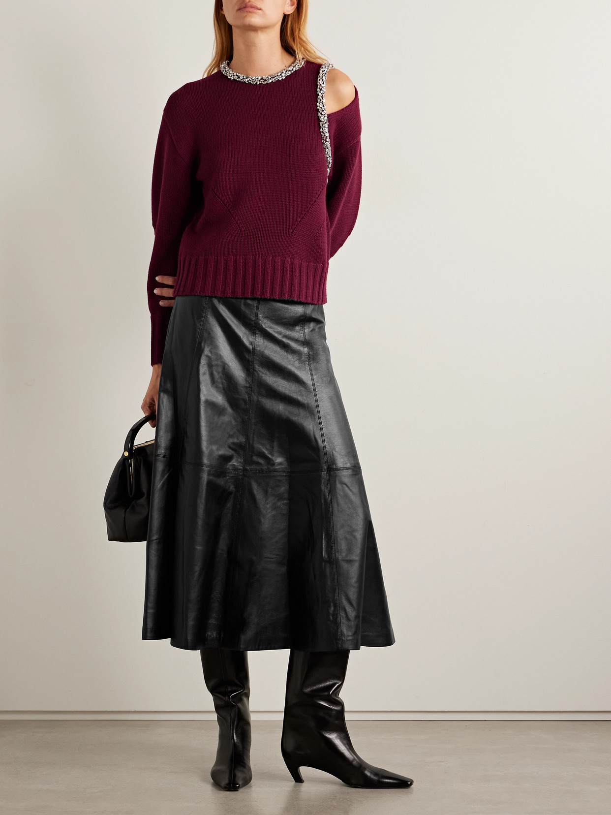 Simkhai Ryma Paneled Leather Midi Skirt In Black