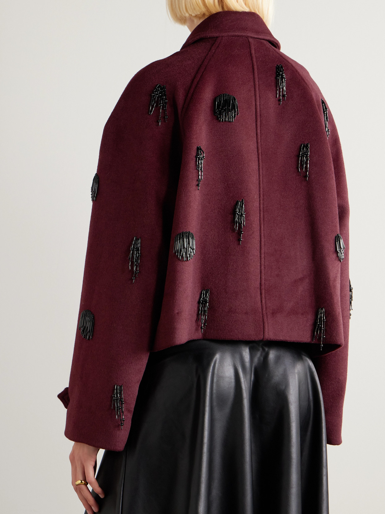 Simkhai Katya Bead-embellished Wool-blend Jacket In Burgundy