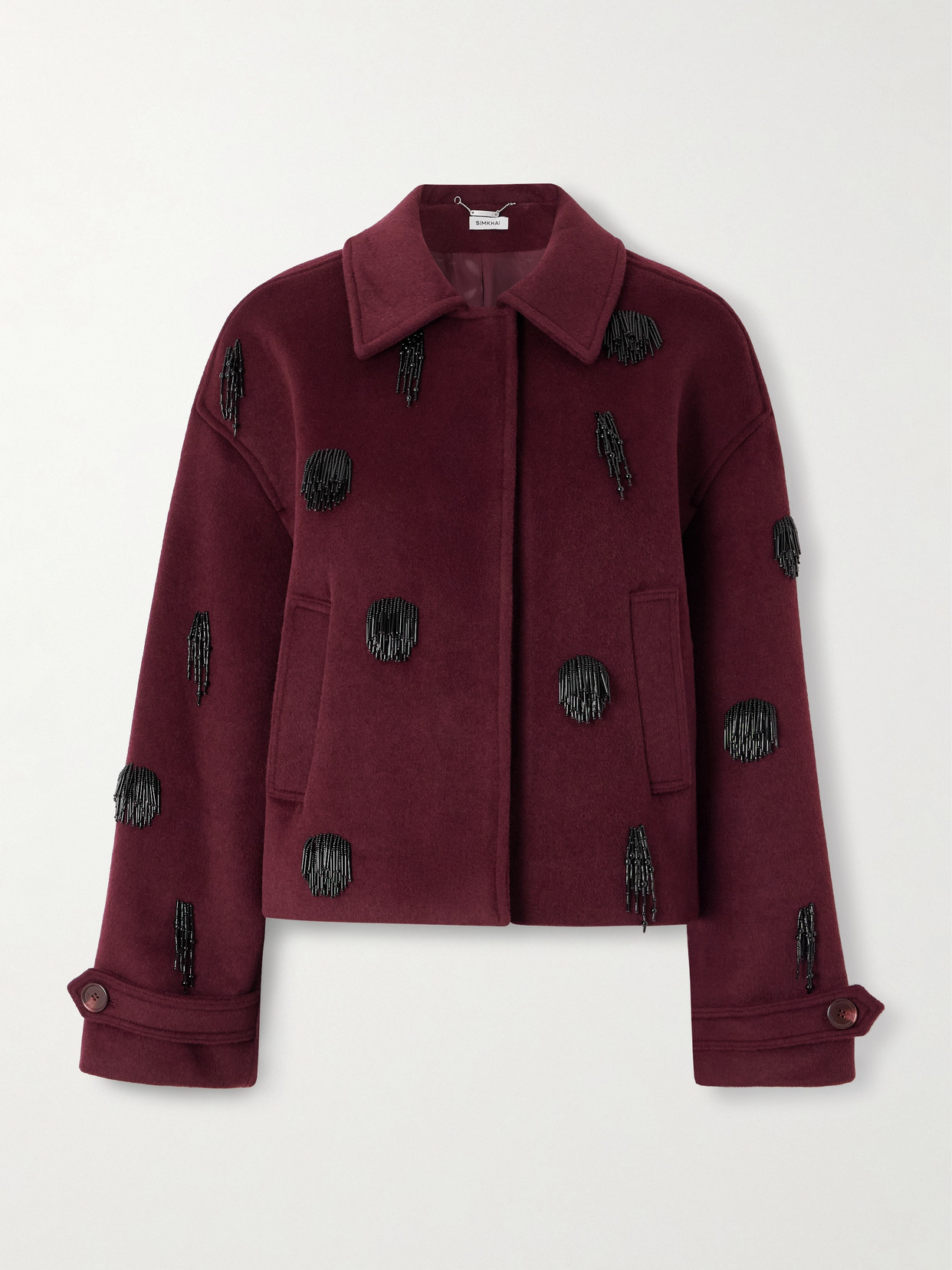 Simkhai Katya Bead-embellished Wool-blend Jacket In Burgundy