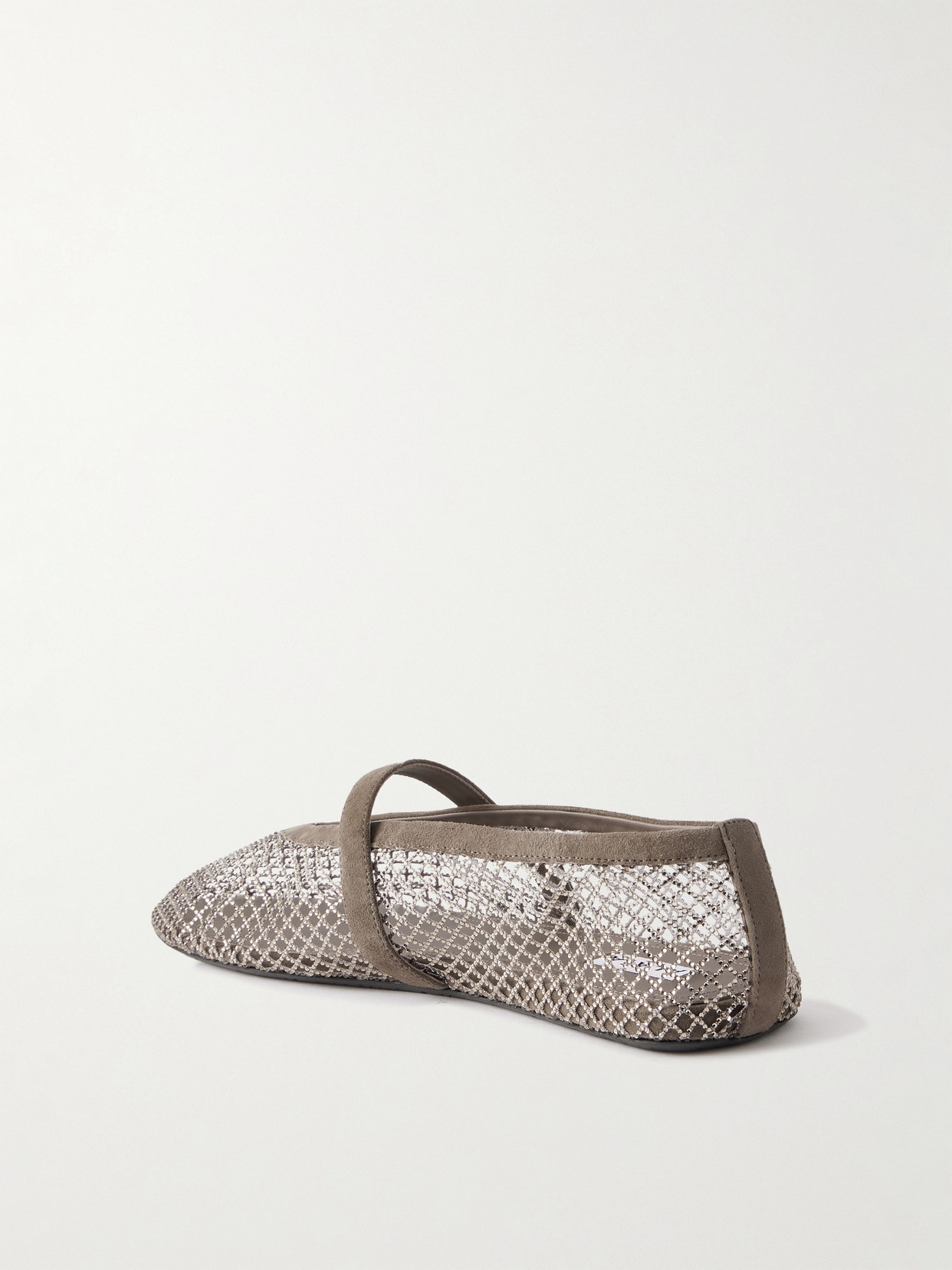Alaïa Crystal-embellished Suede-trimmed Mesh Ballet Flats In Silver