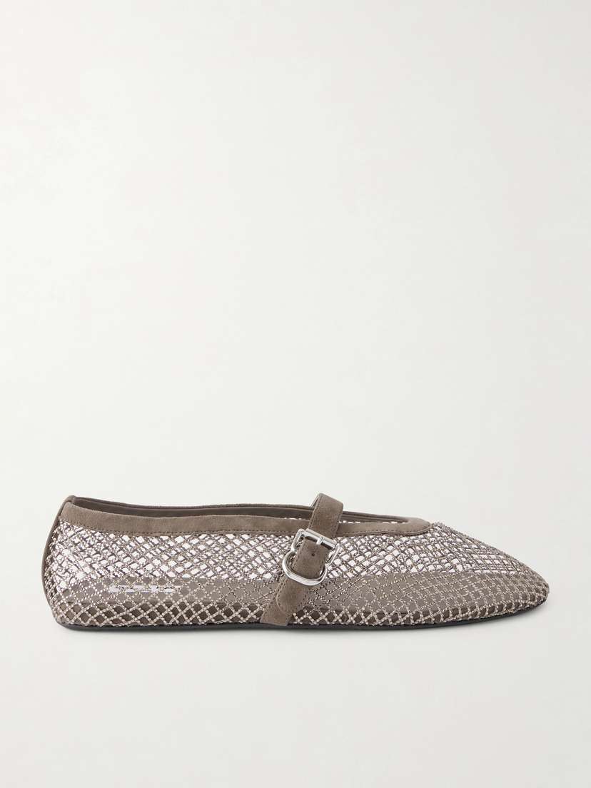 Alaïa Crystal-embellished Suede-trimmed Mesh Ballet Flats