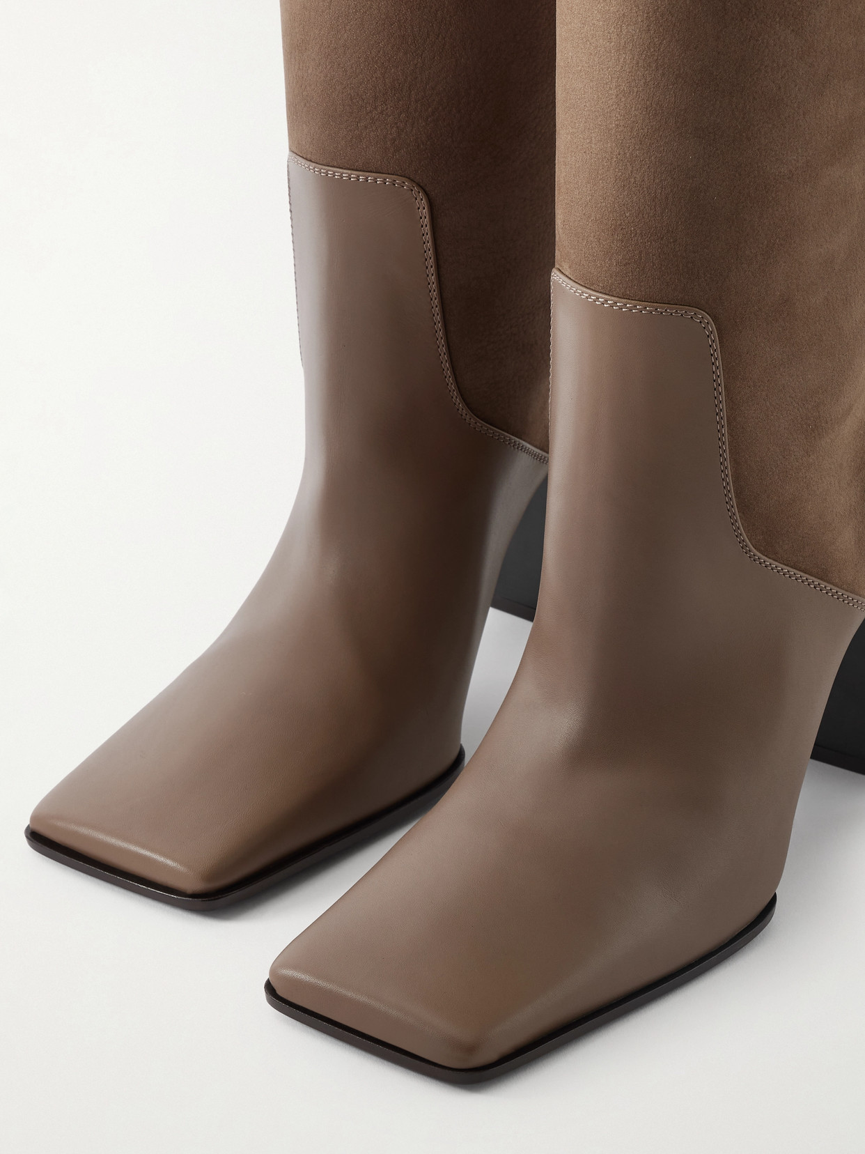 Alaïa Leather And Nubuck Knee Boots In Brown