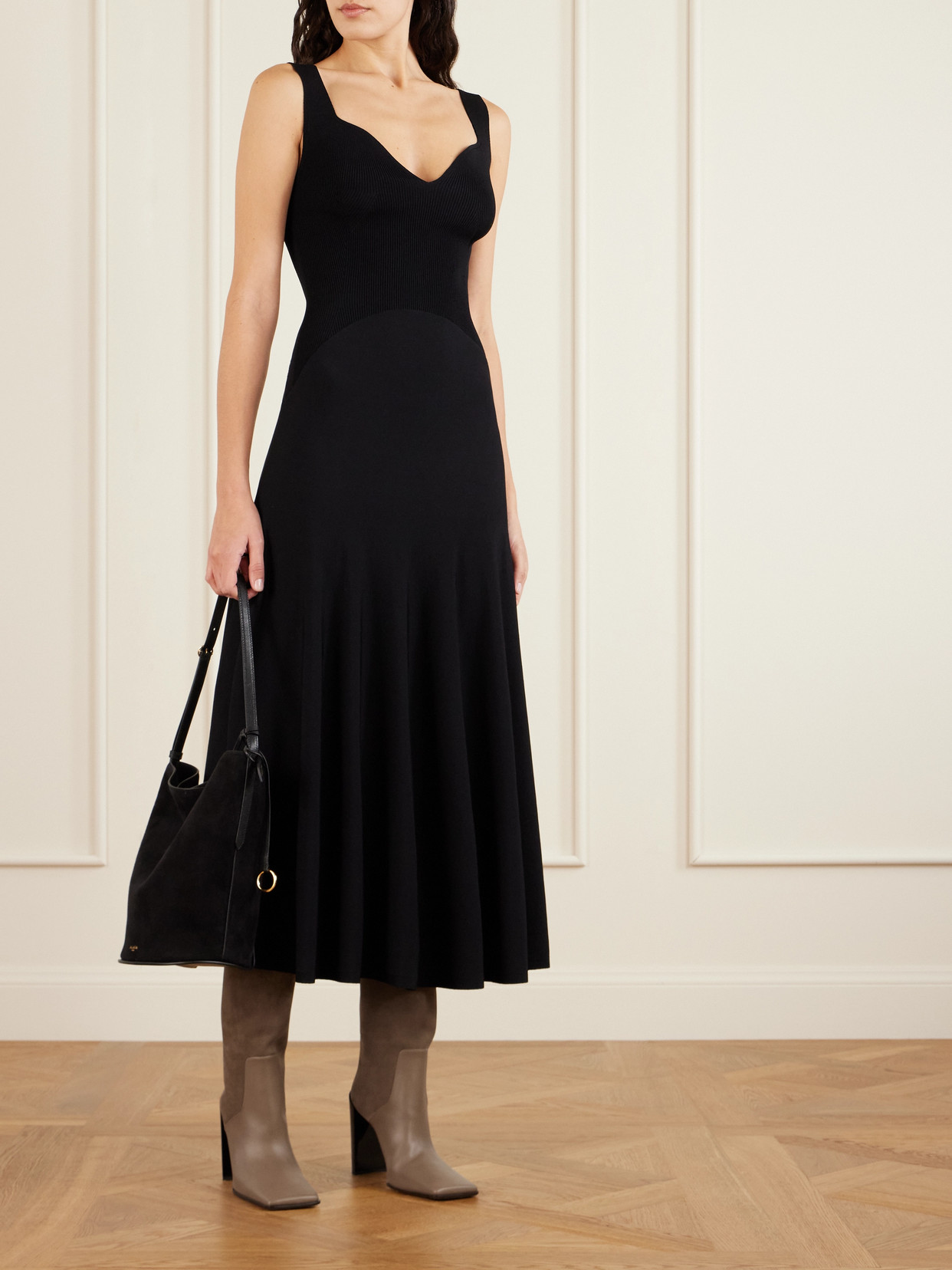 Alaïa Leather And Nubuck Knee Boots In Brown