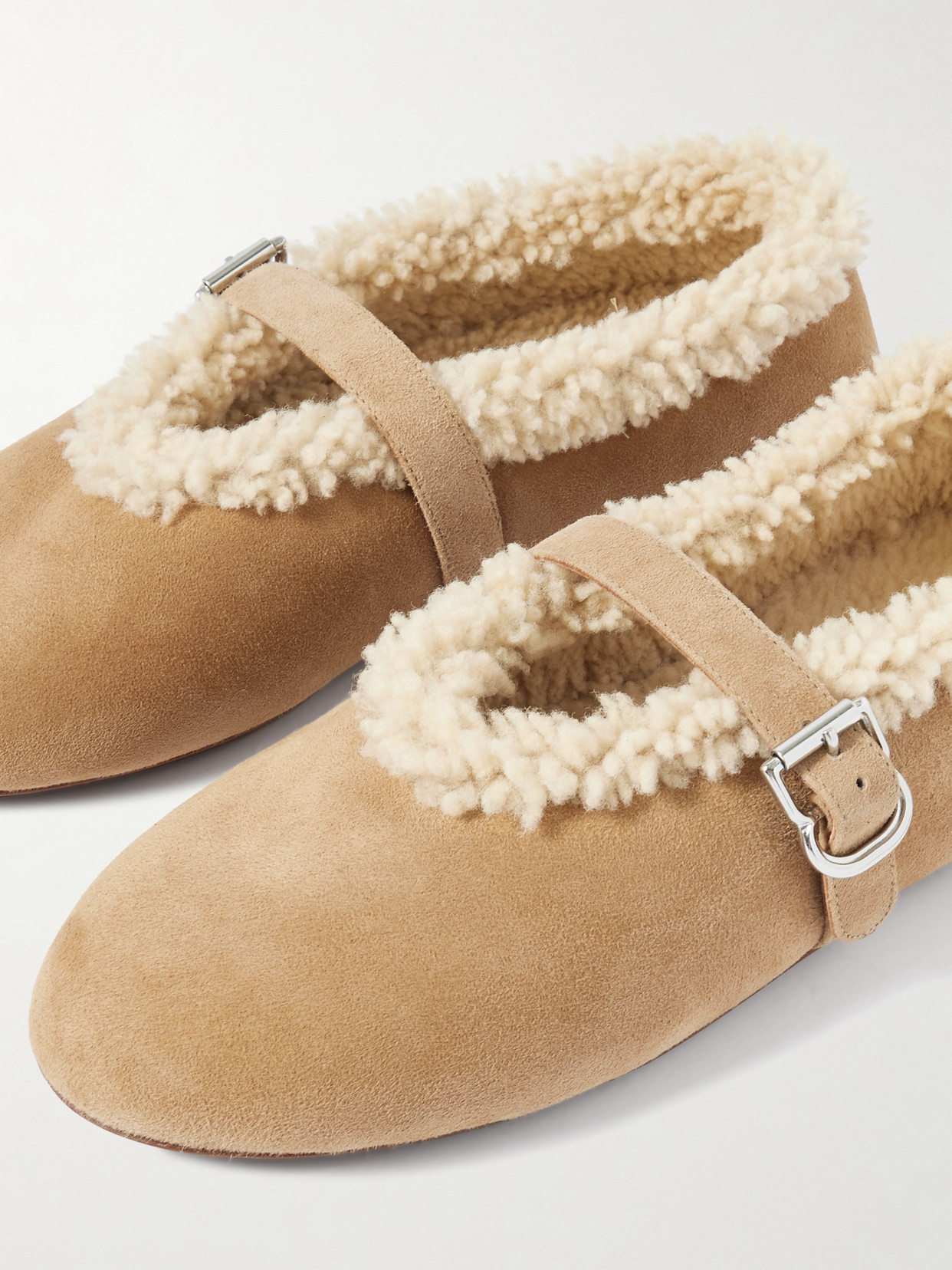 Alaïa Shearling-lined Suede Ballet Flats In Gold