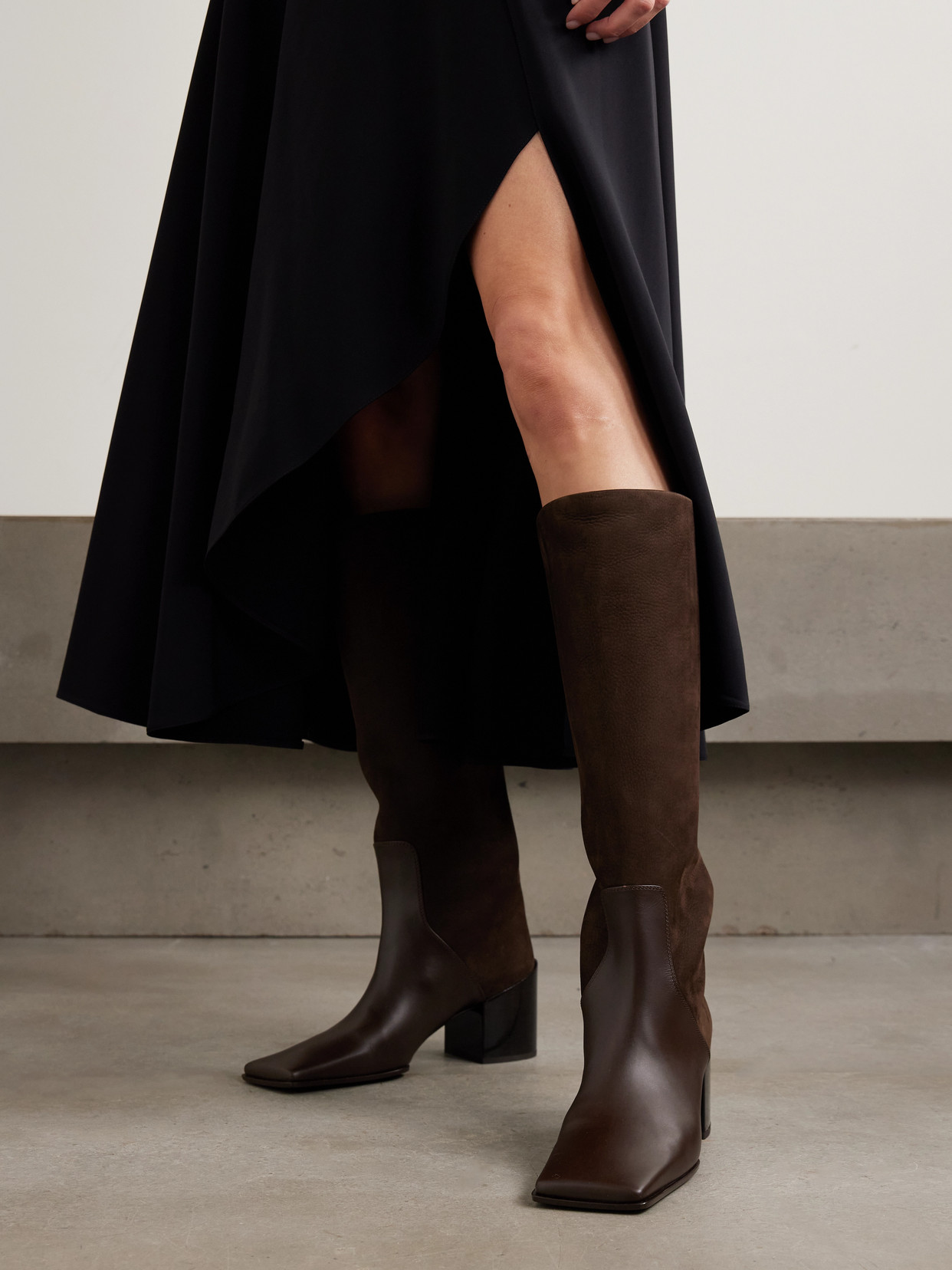 Alaïa Nubuck And Leather Knee Boots In Brown