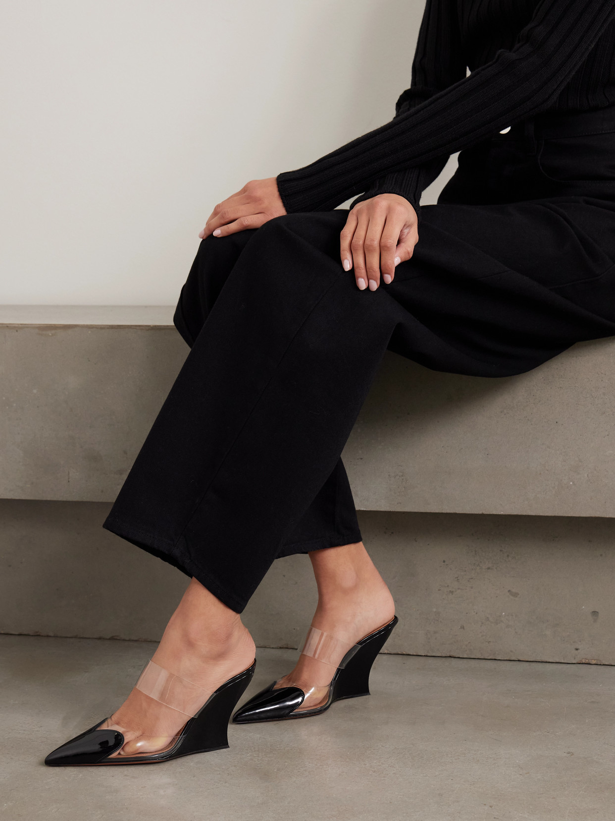 Alaïa Le Cœur Patent-leather And Pvc Wedge Mules In Multi