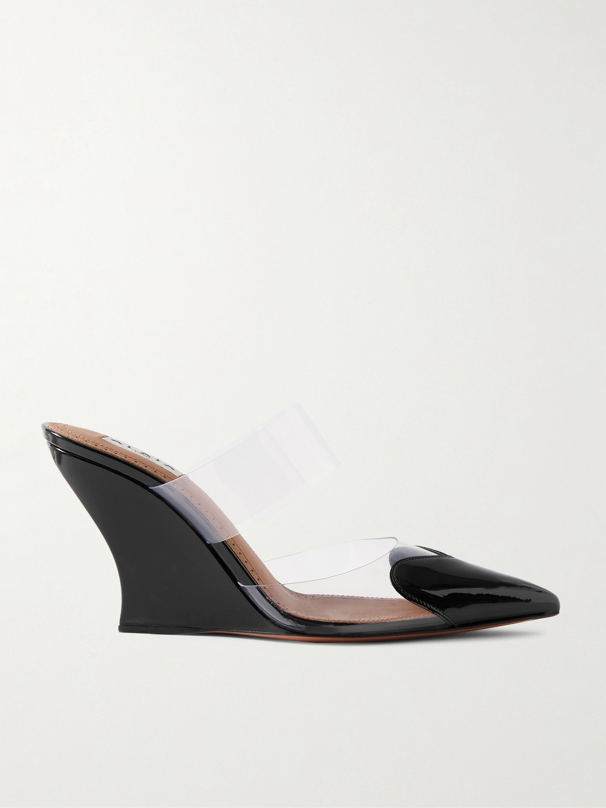 Alaïa Le Cœur Patent-leather And Pvc Wedge Mules In Black