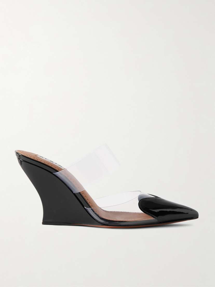 Alaïa Le Cœur Patent-leather And Pvc Wedge Mules