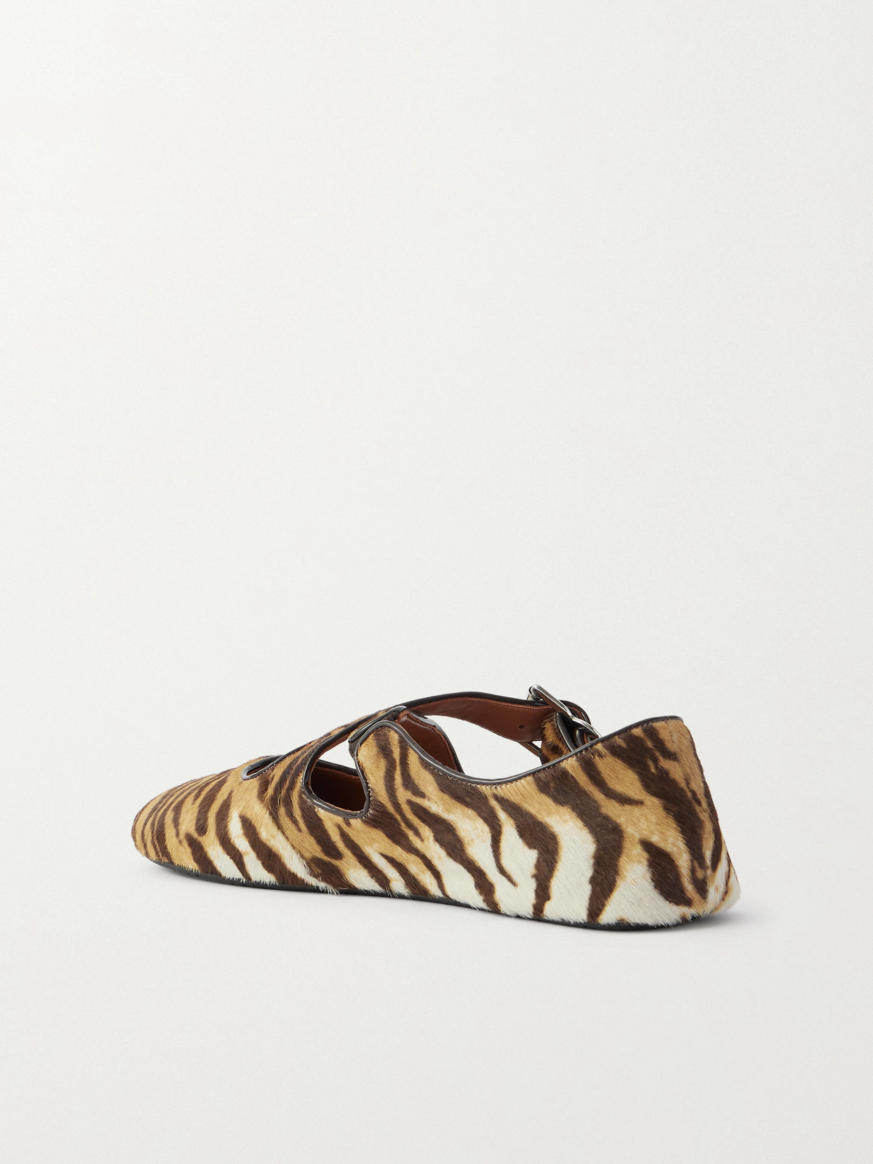 Alaïa Criss Cross Patent-leather Trimmed Zebra-print Calf Hair Ballet Flats In Animal Print