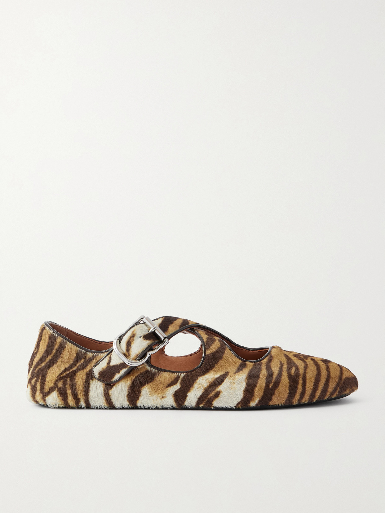 Alaïa Criss Cross Patent-leather Trimmed Zebra-print Calf Hair Ballet Flats In Animal Print