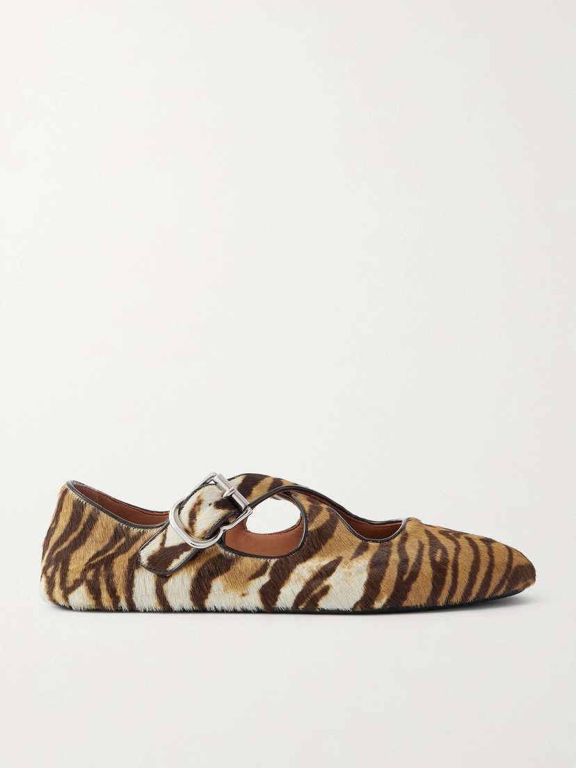 Alaïa Criss Cross Patent-leather Trimmed Zebra-print Calf Hair Ballet Flats