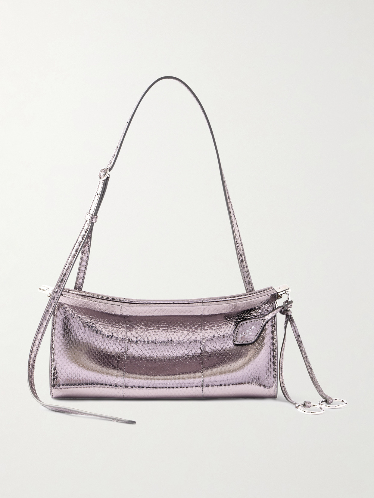 Alaïa Le Click E/w Small Metallic Snakeskin Shoulder Bag In Pink