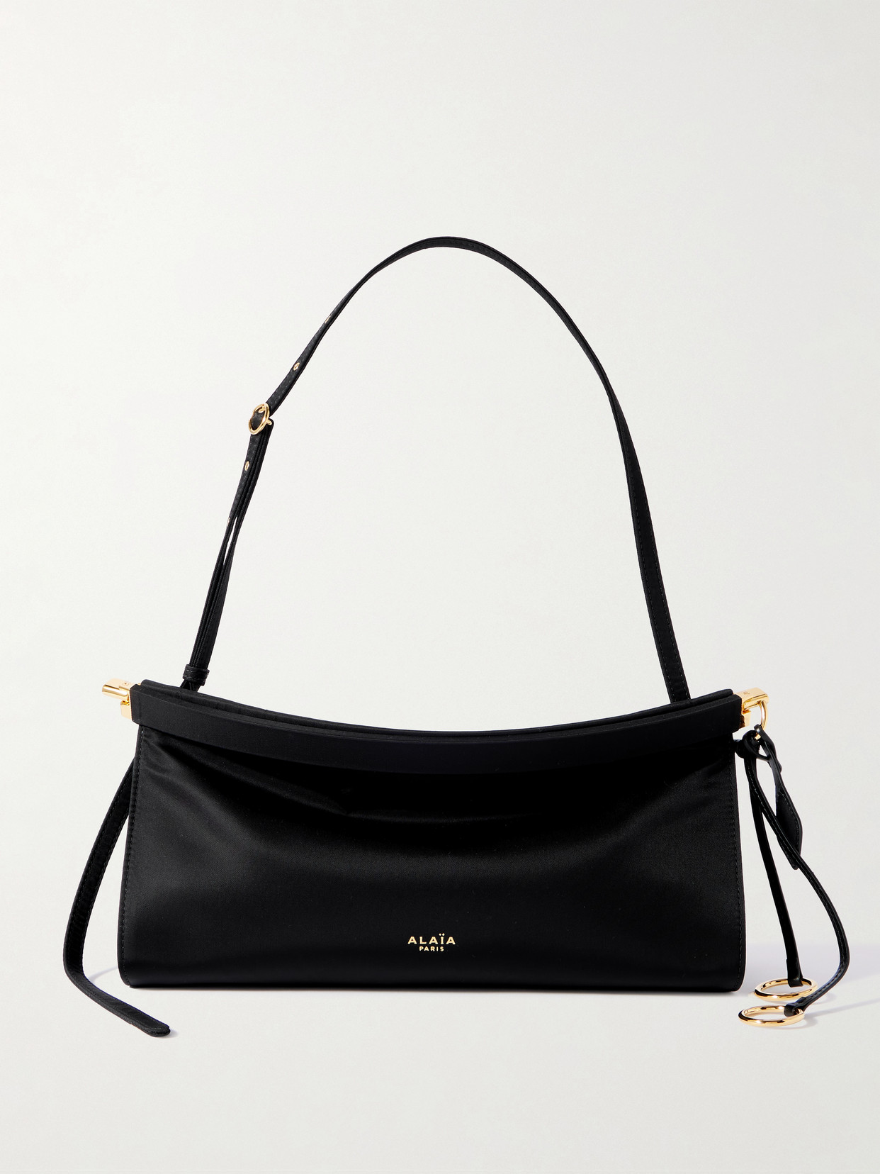 Alaïa Le Click E/w Medium Satin-twill Shoulder Bag In Black