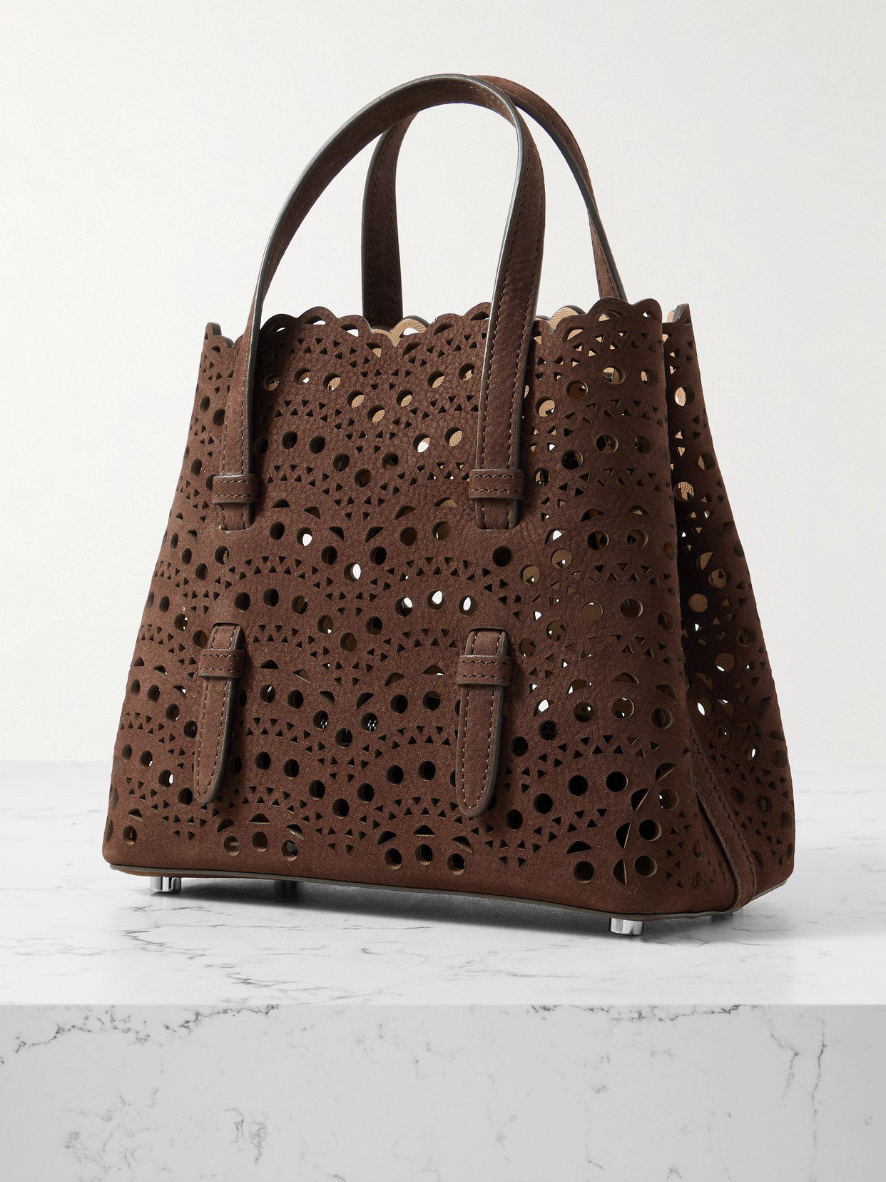 Alaïa Mina Laser-cut Suede Tote In Brown