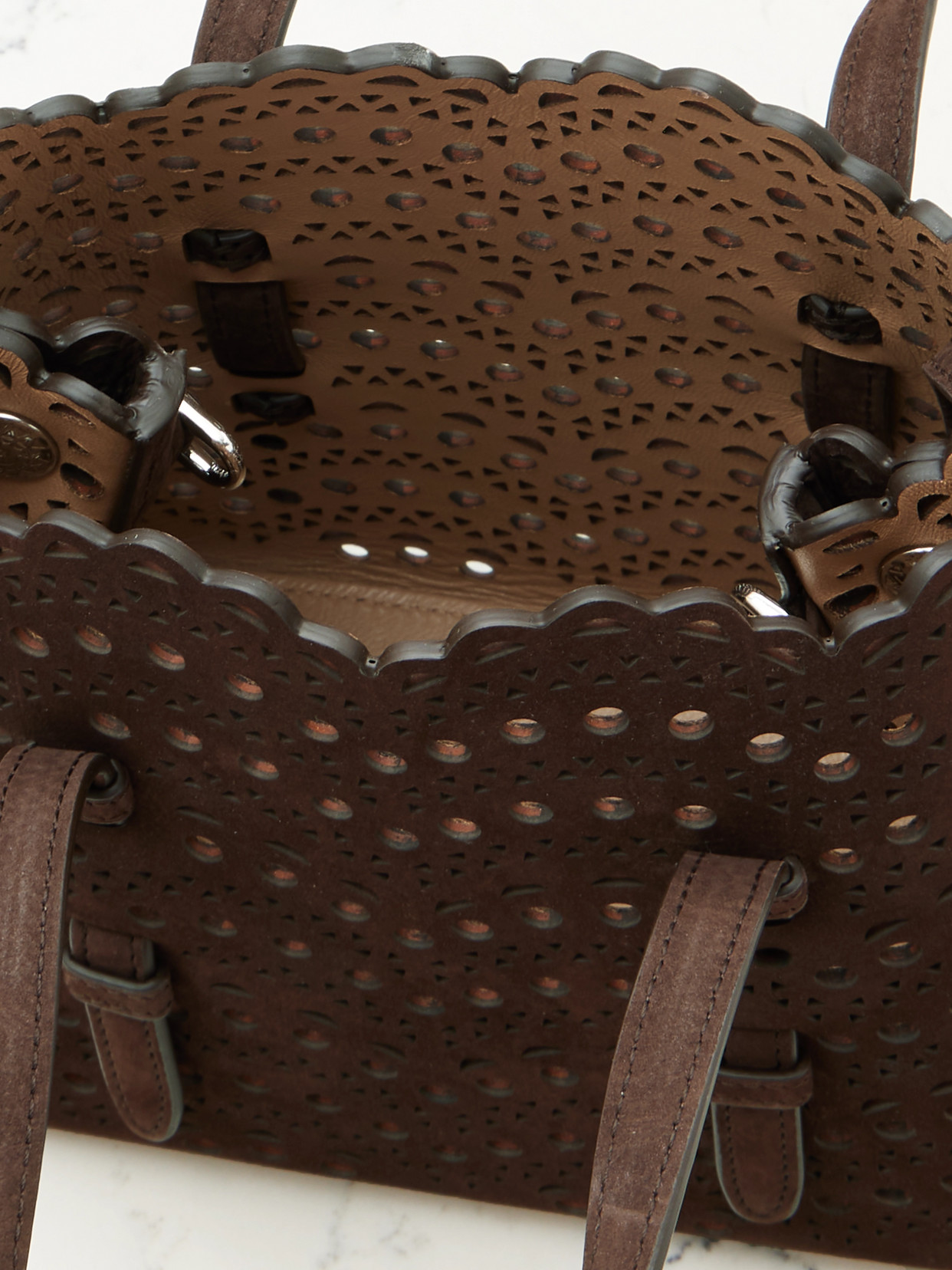 Alaïa Mina Laser-cut Suede Tote In Brown