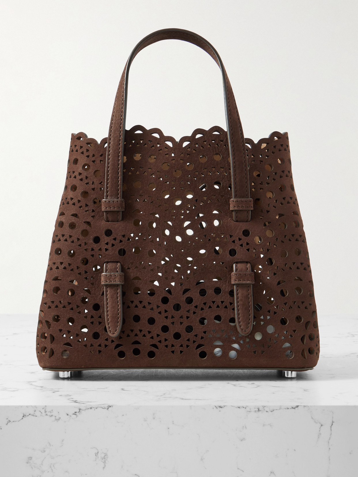 Alaïa Mina Laser-cut Suede Tote In Brown